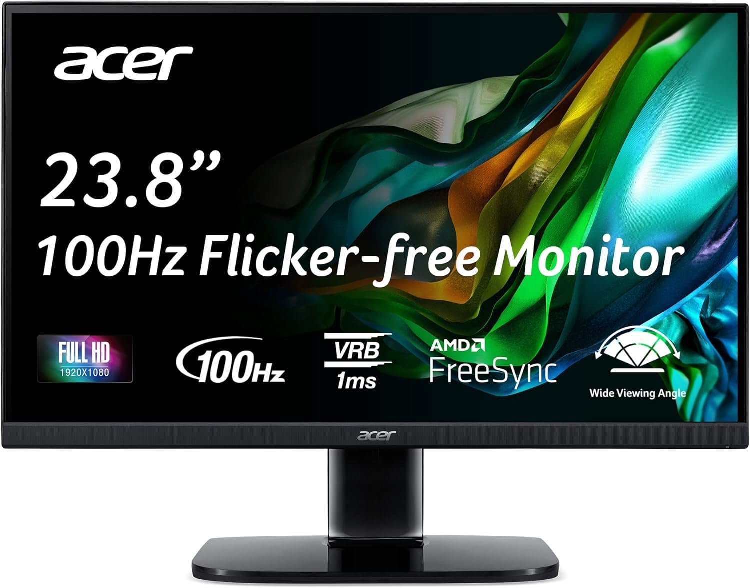 Acer KC242Y Hbi 23.8 Full HD (1920 x 1080) Zero-Frame Gaming Office Monitor | AMD FreeSync Technology | 100Hz | 1ms (VRB) | Low Blue Light | Tilt | HDMI  VGA Ports,Black