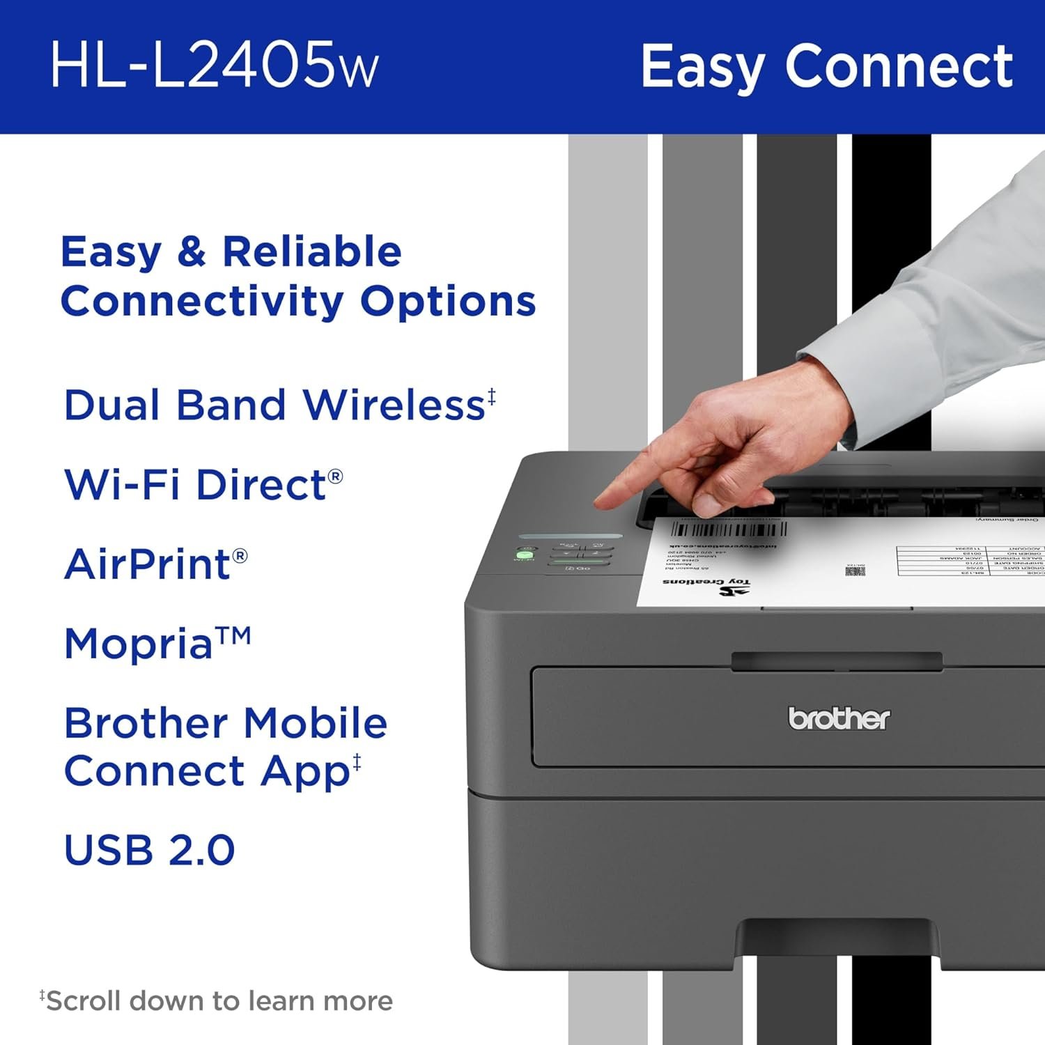 Brother HL-L2405W Wireless Compact Monochrome Laser Printer with Mobile Printing, Black  White Output | Includes Refresh Subscription Trial(1), Amazon Dash Replenishment Ready