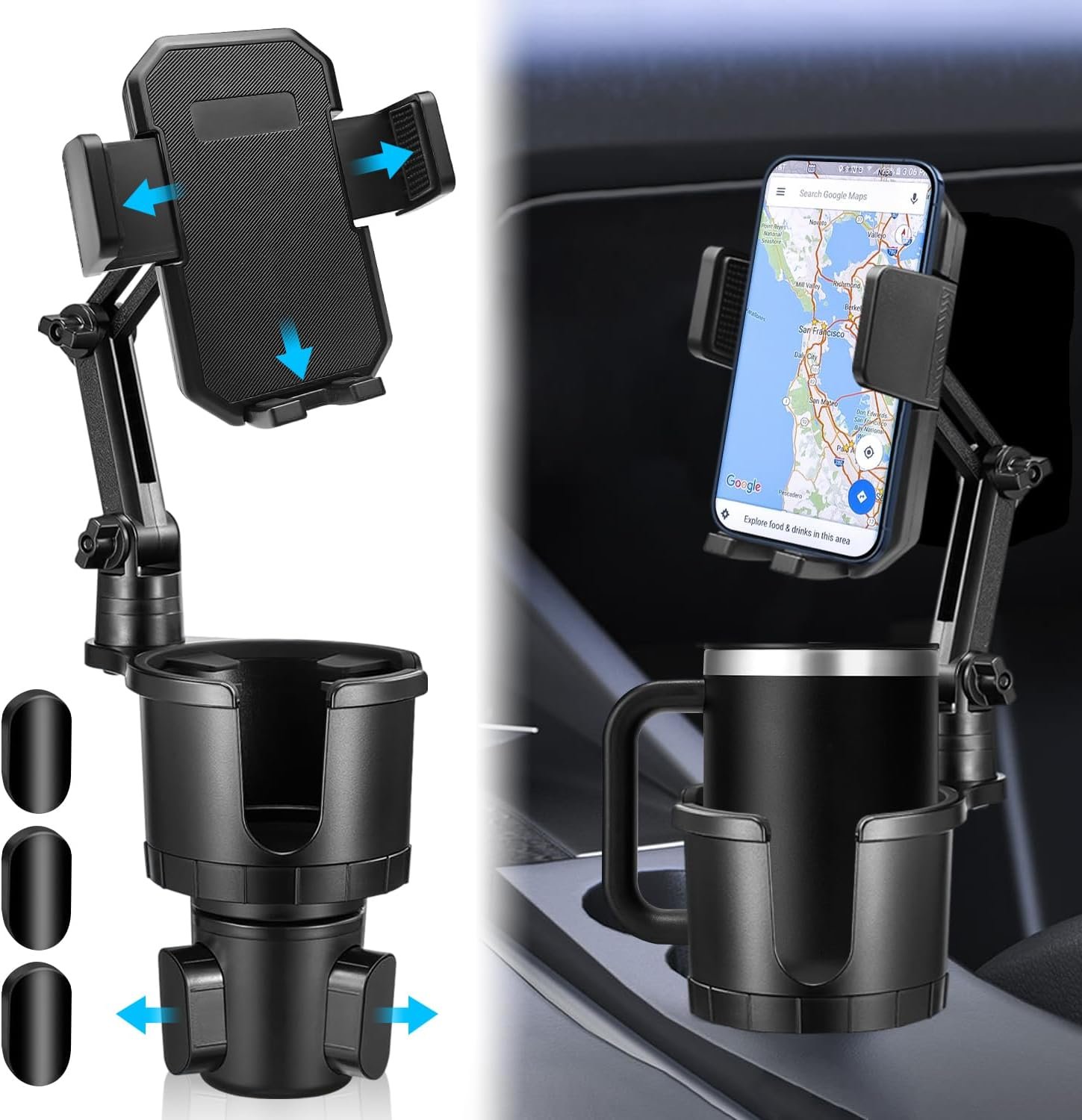 Car Cup Phone Holder Expander, 2 in 1 Car Cup Holder with Phone Mount, Cell Phone Cup Holder Car Mount for Stanley 10-40oz Bottles, Car Phone Holder Cup Holder Fits All Cellphone