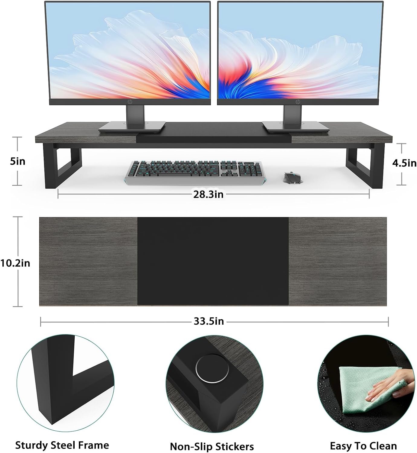 Dual Monitor Stand Riser, 39Inch Large Monitor Stands for 2 Monitors, Computer Monitor Stand, Wooden Desktop Oraganizer Shelf for Office Desk Computer,Laptop,TV