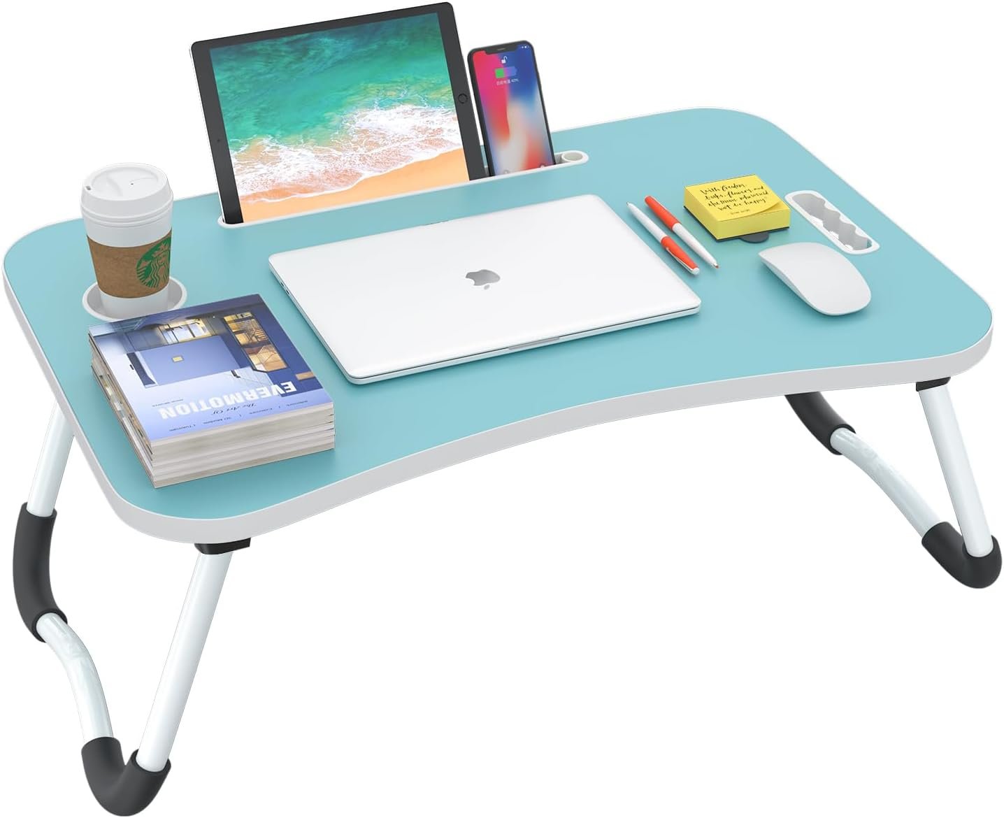 Folding Lap Desk, 23.6 Inch Portable Wood Black Laptop Bed Desk Lap Desk with Cup Holder, for Working Reading Writing, Eating, Watching Movies for Bed Sofa Couch Floor