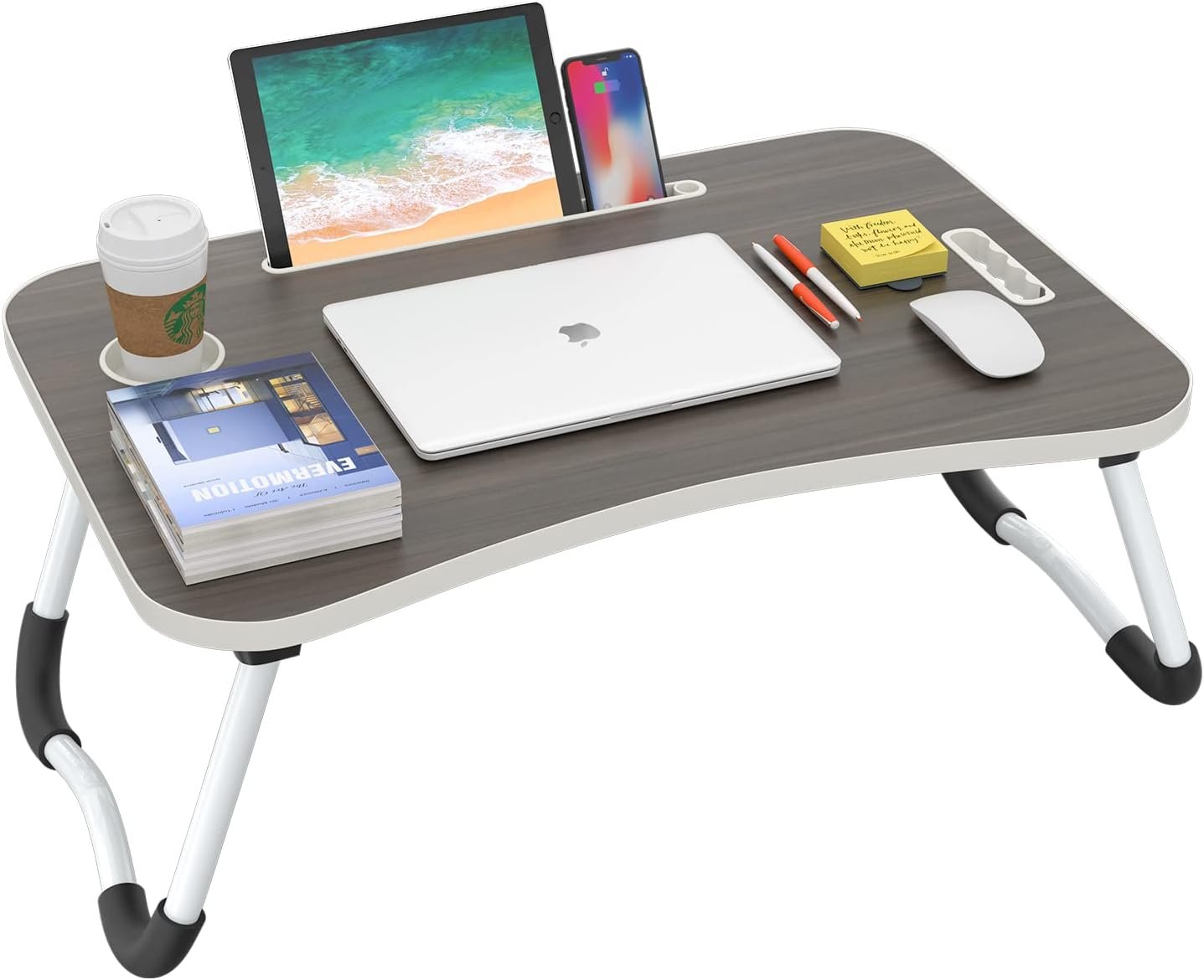 Folding Lap Desk, 23.6 Inch Portable Wood Black Laptop Bed Desk Lap Desk with Cup Holder, for Working Reading Writing, Eating, Watching Movies for Bed Sofa Couch Floor