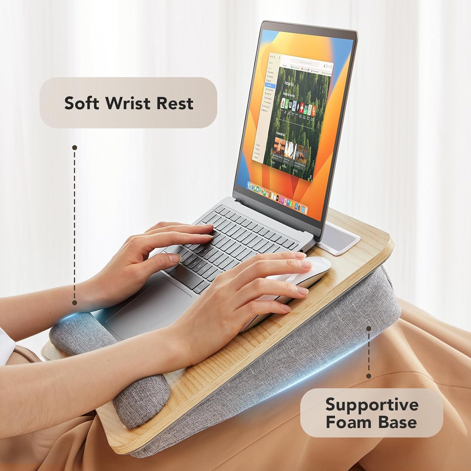 HUANUO Portable Lap Laptop Desk with Pillow Cushion, Fits up to 15.6 inch Laptop, with Anti-Slip Strip  Storage Function for Home Office Students Use as Computer Laptop Stand, Book Tablet