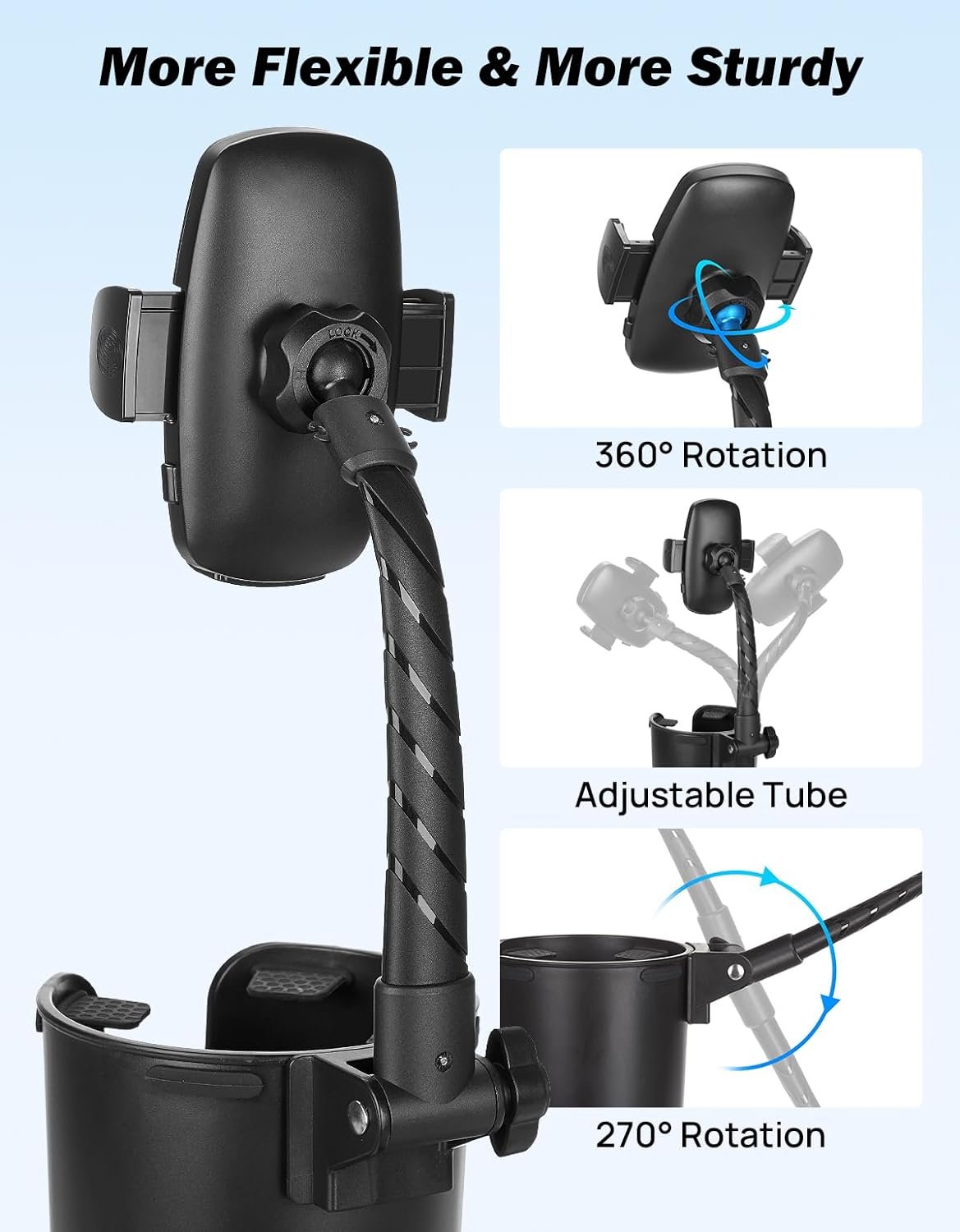 JOYTUTUS Cup Holder Phone Mount for Car, [Upgraded Long  Thick Gooseneck] Cup Phone Holder for Car, Cell Phone Holder Car Fit iPhone, All Smartphones