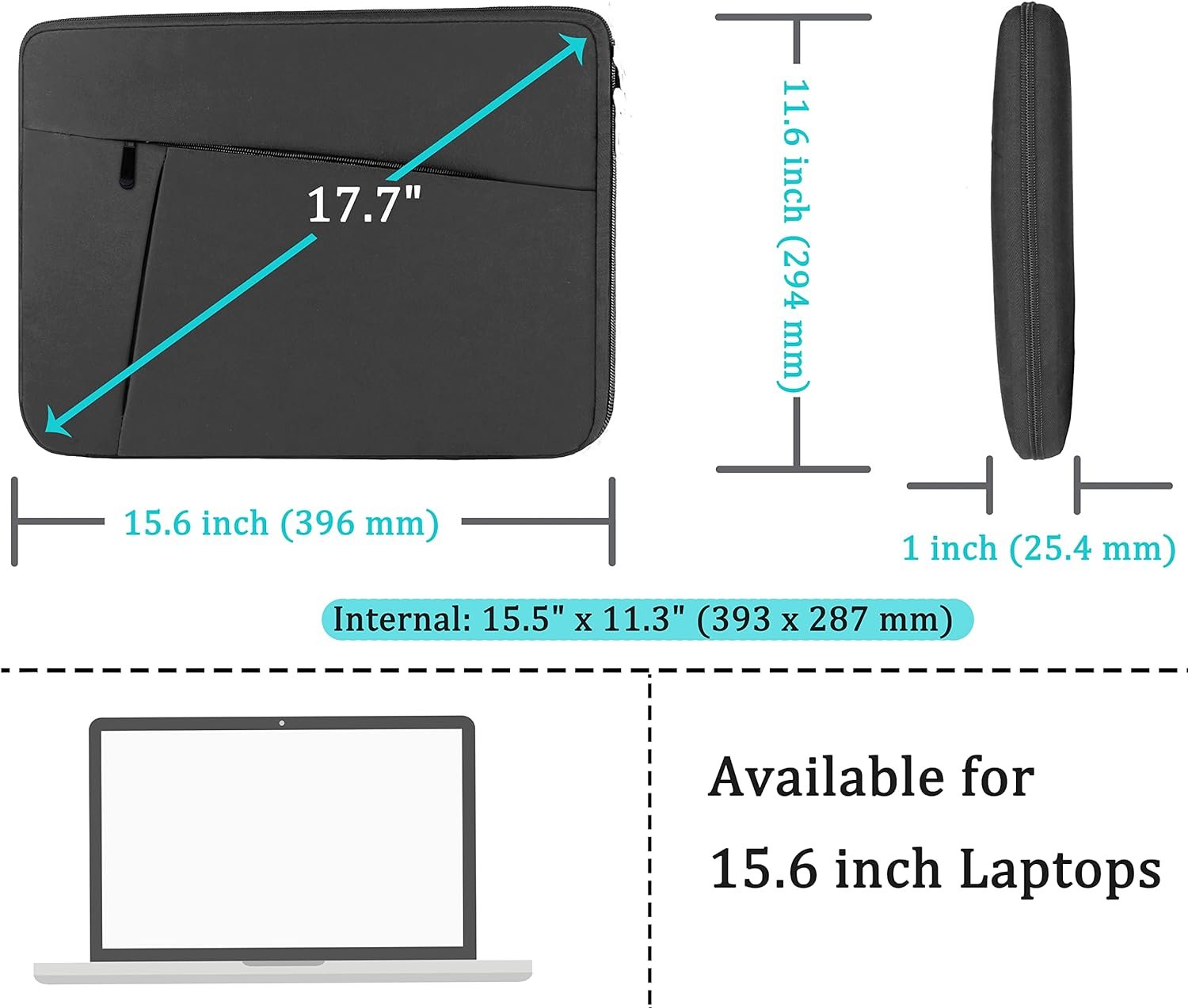 Laptop Case Sleeve 15.6 inch, Durable Shockproof Protective Computer Carrying Cover with Front Pocket, Briefcase Handbags Laptop Sleeve Bag for 15.6 inch HP, Dell, Acer, Asus, Notebook, Black