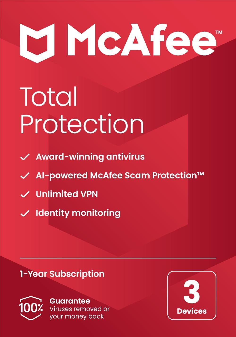 McAfee Total Protection 2024 Ready | 3 Device | Cybersecurity Software Includes Antivirus, Secure VPN, Password Manager, Dark Web Monitoring | Download