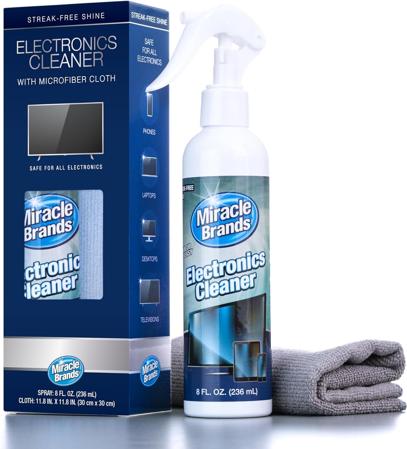 MiracleSpray for Electronics Cleaning, Safe Multisurface Cleaner for Any TV, Phone, Monitor, Keyboard, Screen, Computer, Includes Microfiber Towel - 8 Ounce Kit