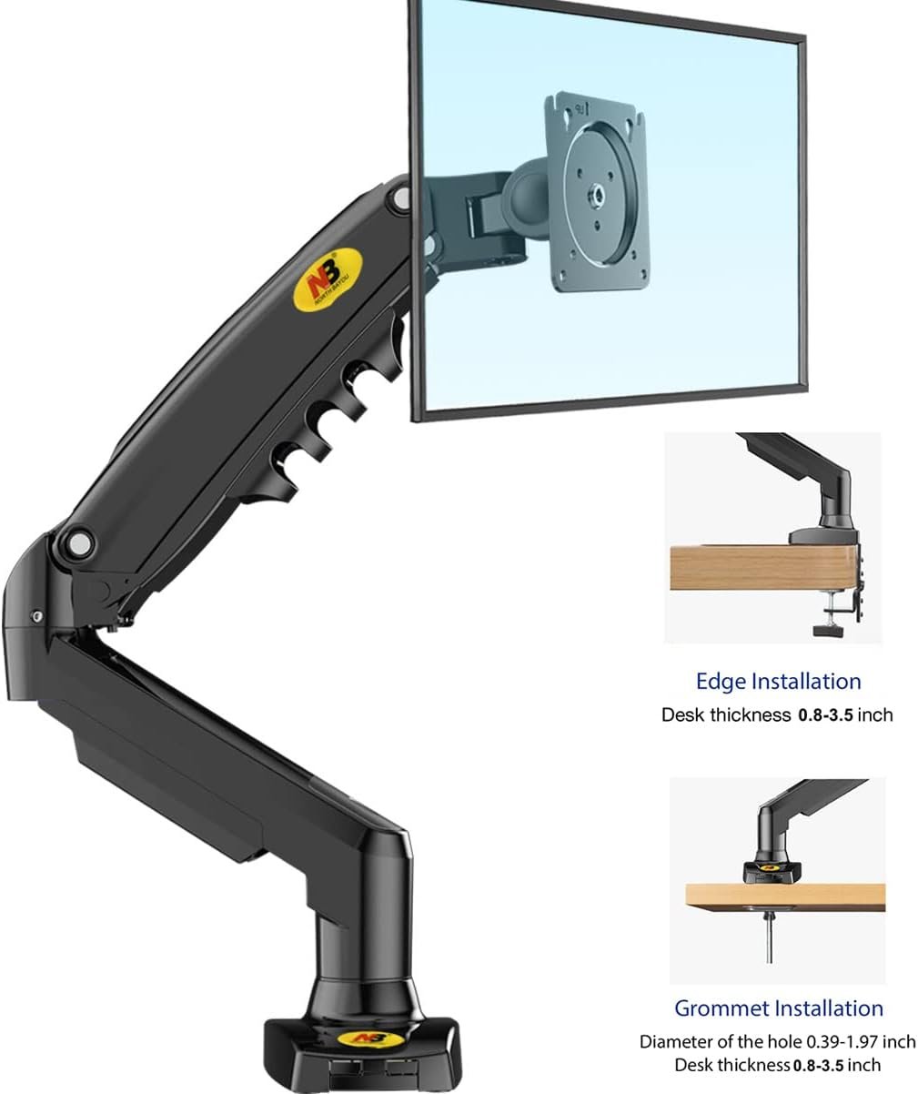 NB North Bayou Monitor Desk Mount Stand Full Motion Swivel Monitor Arm with Gas Spring for 17-30Computer Monitors(Within 4.4lbs to 19.8lbs) F80