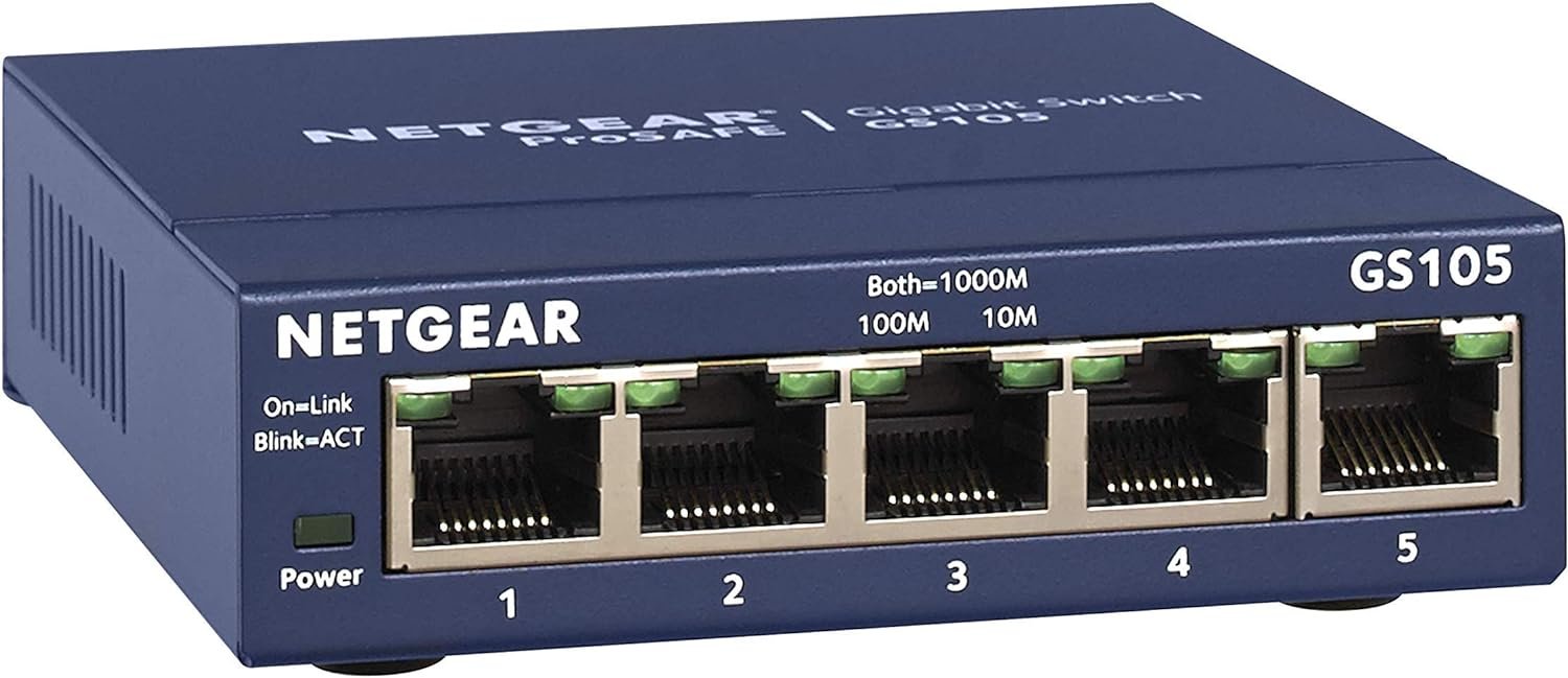 NETGEAR 5-Port Gigabit Ethernet Unmanaged Switch (GS105NA) - Desktop or Wall Mount, and Limited Lifetime Protection Gray