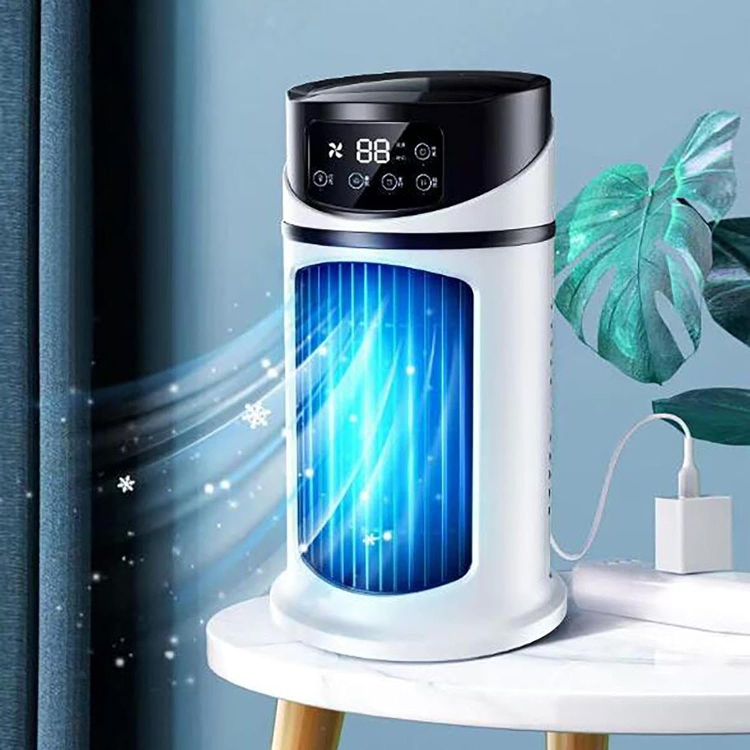 Tower Fan, Floor Standing Bladeless Fan Portable Quiet Oscillating 𝖢𝗈𝗈𝗅𝗂𝗇𝗀 Fan Table 𝖠𝗂𝗋 Conditioners, 0-6H Timing/5 Wind Speed/Lighting/Atomization, for Home Bedroom Office