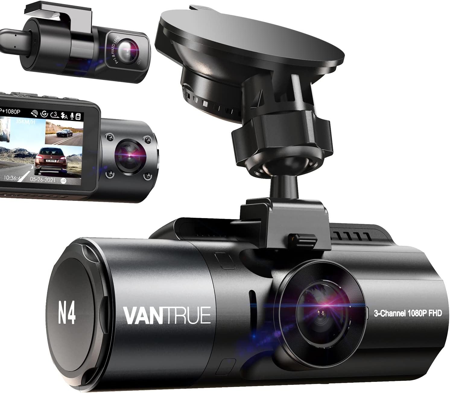 Vantrue N4 3 Channel 4K Dash Cam, 4K+1080P Front and Rear, 1440P+1440P Front and Inside, 1440P+1440P+1080P Three Way Triple Car Camera, IR Night Vision, 24 Hours Parking Mode, Support 512GB Max