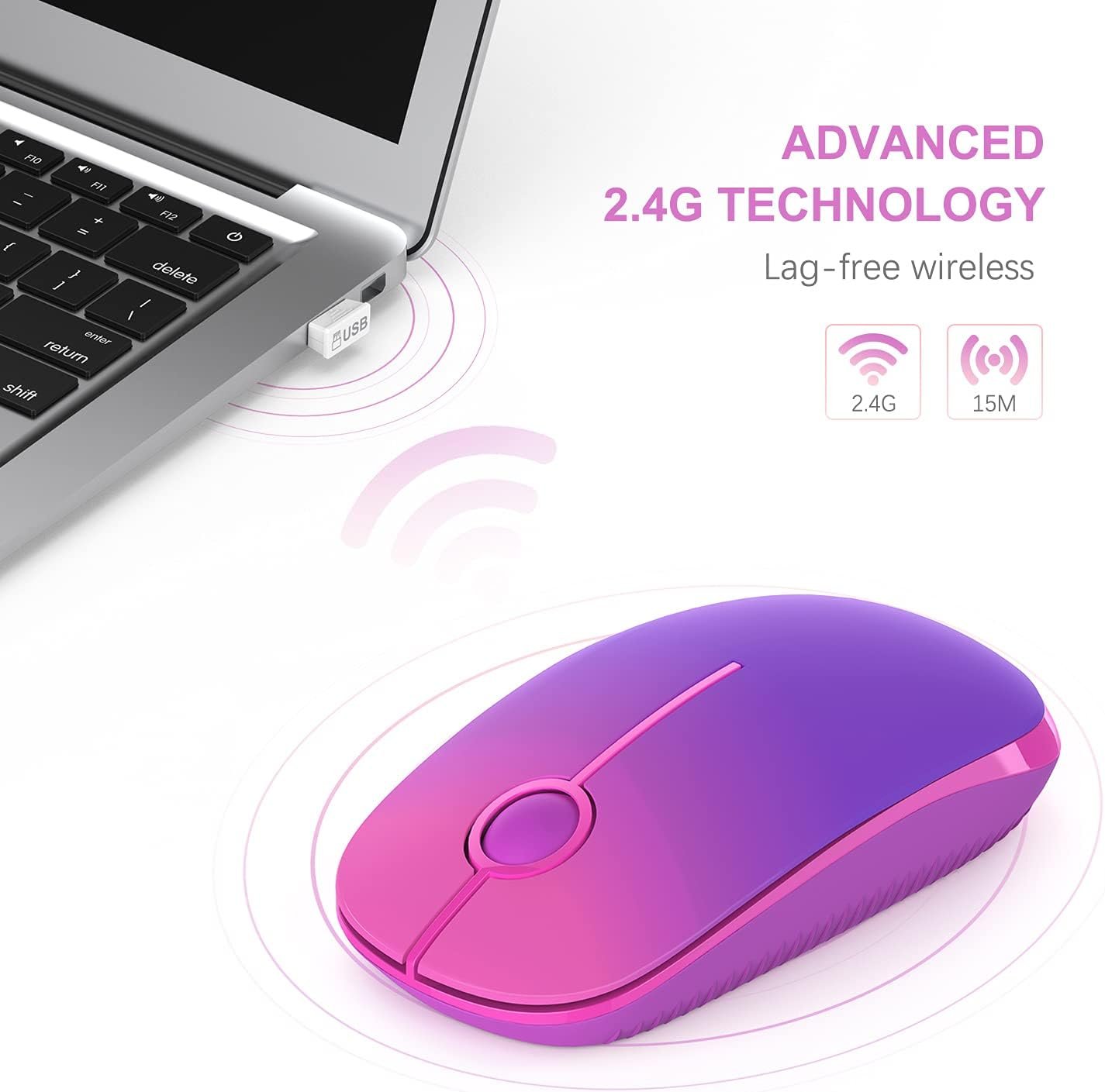 VssoPlor Wireless Mouse, 2.4G Slim Portable Computer Mice with Nano Receiver for Notebook, PC, Laptop, Computer (Black and Gold)