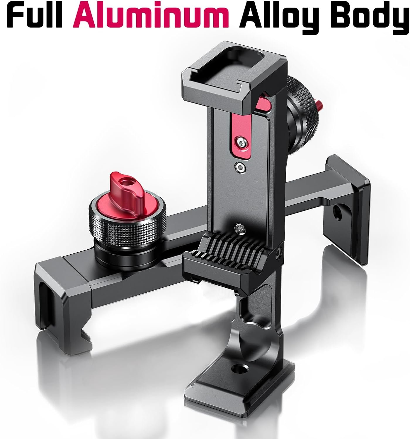 Weilisi Metal Cell Phone Tripod Mount, iPhone Tripod Mount with 2 Cold Shoe, 360° Adjustable, Arca Port Tripod Phone Mount Adapter for iPhone, Samsung, Vlogging, Video Live Streaming