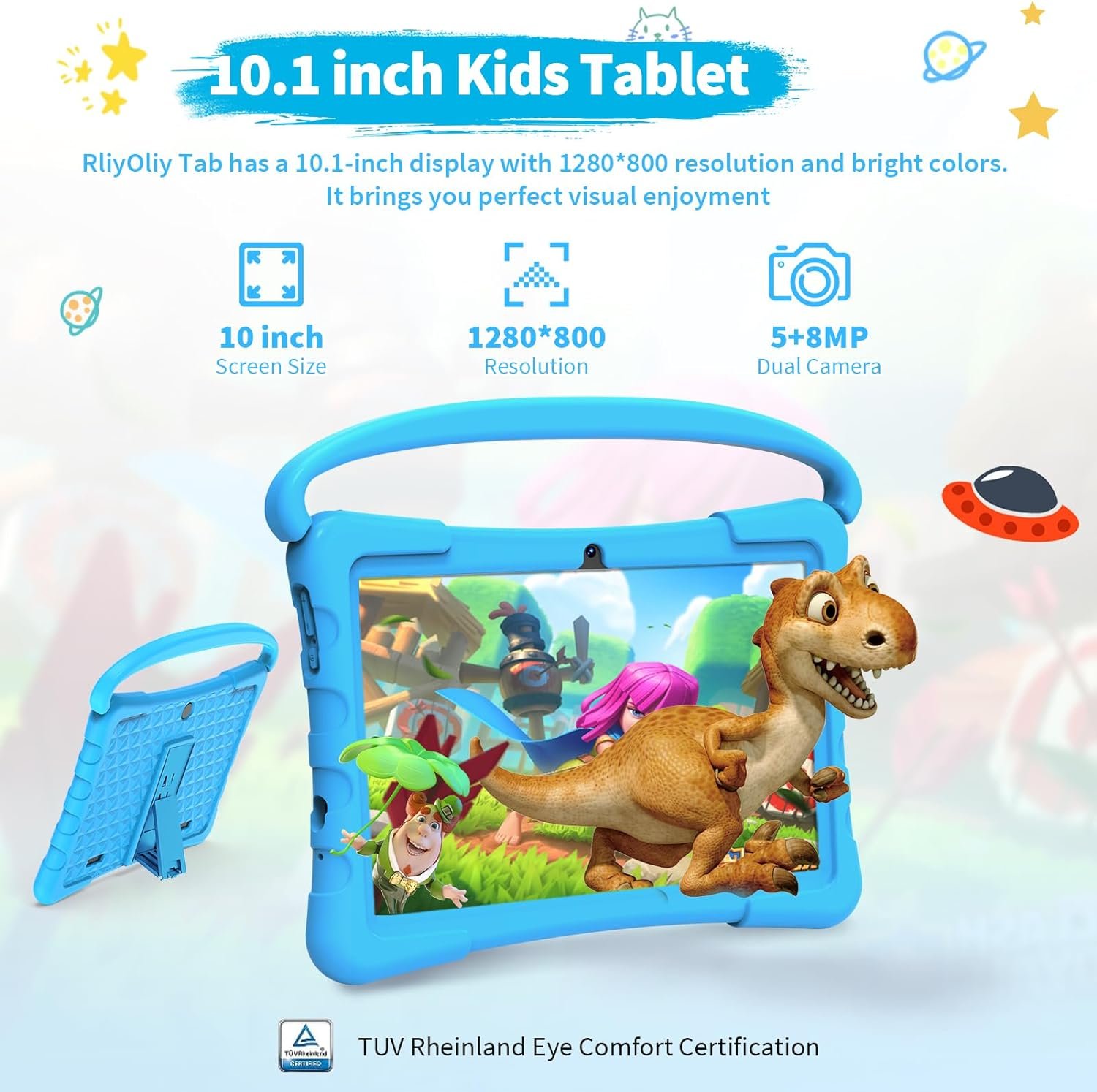 10 inch Kids Tablet, Tablet for Kids 3GB+64GB, 512GB Expand, Android 12 Toddler Tablet with 8000mAh, Bluetooth 5.0, WiFi, GMS, Parental Control, Dual Camera, Educational, Blue