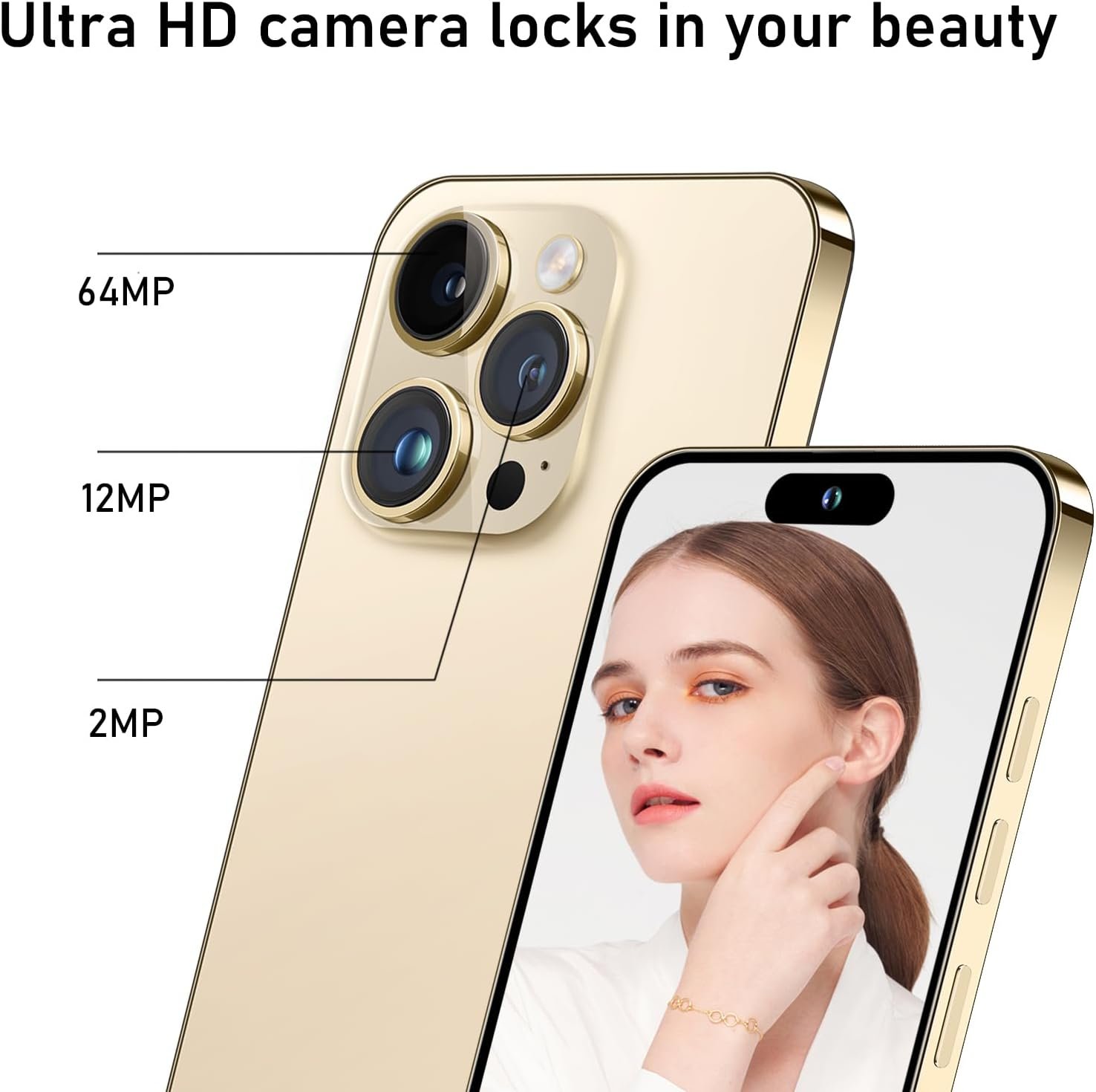 A14 Pro Max Cell Phone,6+256GB Unlocked Phone,Android 13.0 Smartphone,Dual SIM,Dual Standy,6800 mAh Battey,64MP Camera,2796 * 1290 Resolution 5G Phone.(Gold)