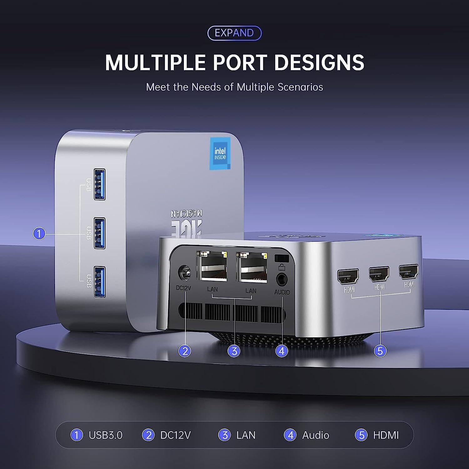 ACEMAGICIAN Mini PC Computer Win 11Pro, Intel 12th Gen N95 (up to 3.4GHz) 16GB LPDDR5 512GB M.2 SSD Desktop Computers， Micro PC Support 4K UHD, Dual Gigabit Ethernet,3 HDMI,2.4G/5G WiFi, BT4.2