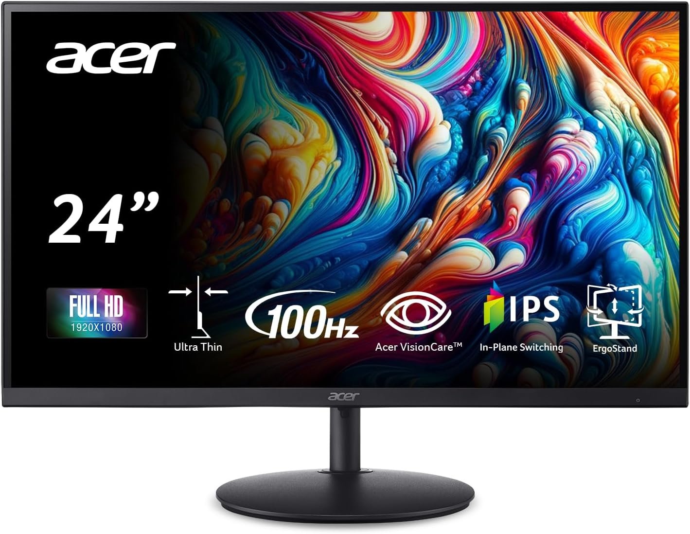 Acer SH242Y Ebmihx 23.8 FHD 1920x1080 Home Office Ultra-Thin IPS Computer Monitor AMD FreeSync 100Hz Zero Frame Height/Swivel/Tilt Adjustable Stand Built-in Speakers HDMI 1.4  VGA Port