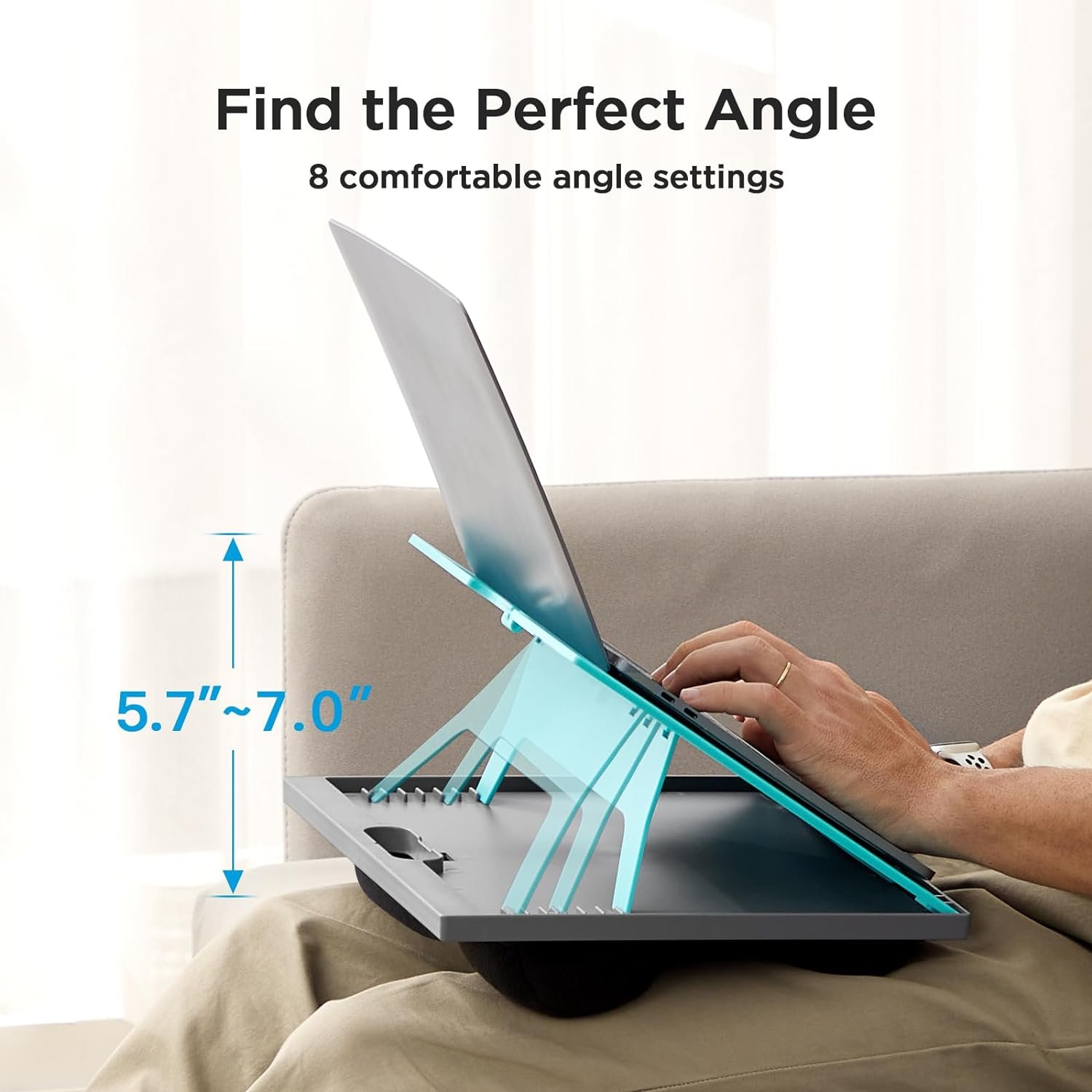 Adjustable Laptop Stand with 8 Angles - Dual Cushion Desk for Sofa, Bed, Car or Work Table by HUANUO