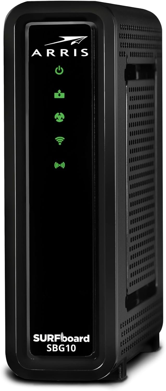 ARRIS SURFboard SBG10 DOCSIS 3.0 16 x 4 Gigabit Cable Modem  AC1600 Wi-Fi Router , Comcast Xfinity, Cox, Spectrum , Two 1 Gbps Ports , 400 Mbps Max Internet Speeds , SURFboard App