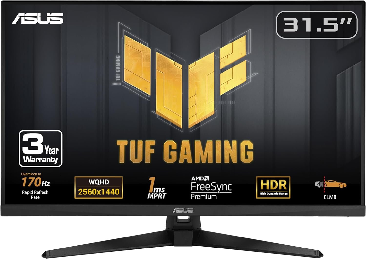 ASUS TUF Gaming 27” 1440P HDR Monitor (VG27AQ3A) – QHD (2560 x 1440), 180Hz, 1ms, Fast IPS, 130% sRGB, Extreme Low Motion Blur Sync, Speakers, Freesync Premium, G-SYNC Compatible, HDMI, DisplayPort