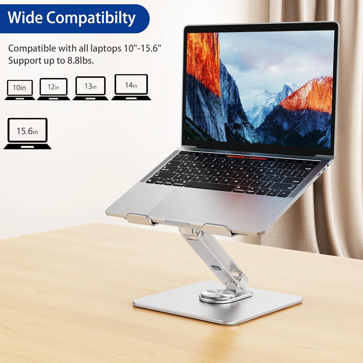 BESIGN LSX7 Laptop Stand with 360° Rotating Base, Ergonomic Adjustable Notebook Stand, Riser Holder Computer Stand Compatible with Air, Pro, Dell, HP, Lenovo More 10-15.6 Laptops (Silver)