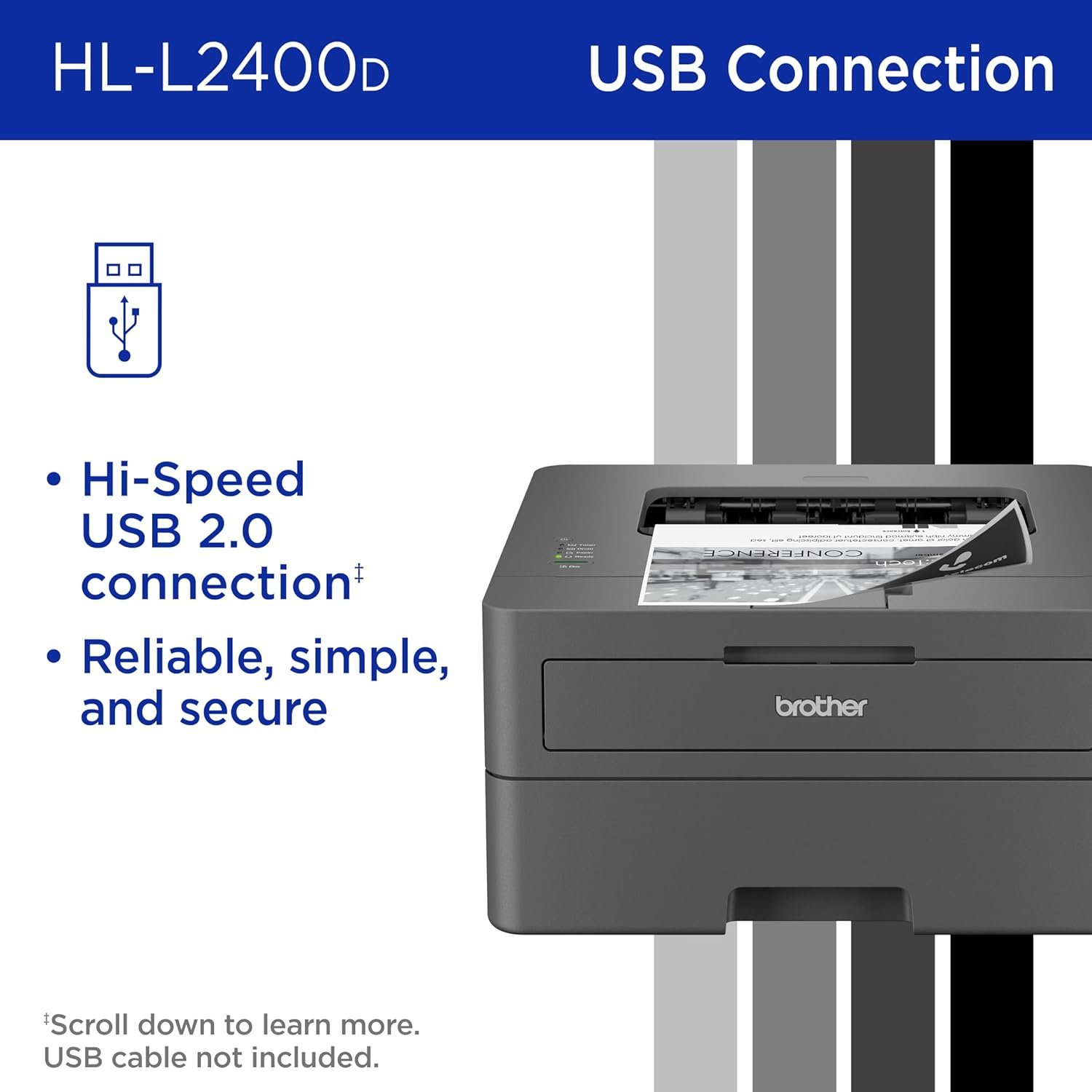 Brother HL-L2400D Compact Monochrome Laser Printer with Duplex Printing, USB Connection, Black  White Output