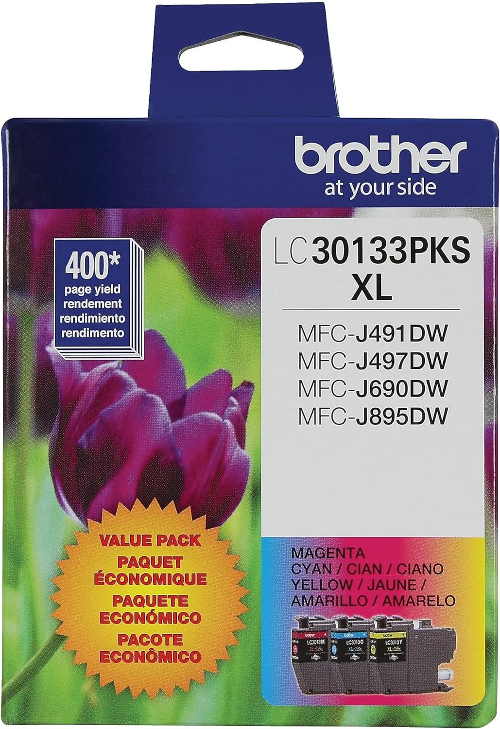 Brother Printer Genuine LC30133PKS 3-Pack High Yield Color Ink Cartridges, Page Yield Up to 400 Pages/Cartridge, Includes Cyan, Magenta and Yellow, LC3013