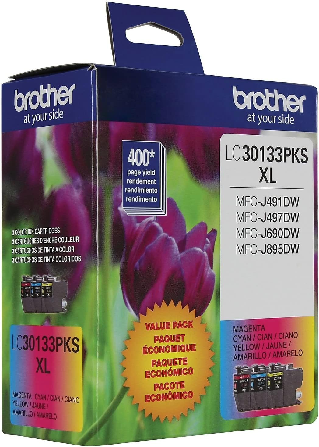 Brother Printer Genuine LC30133PKS 3-Pack High Yield Color Ink Cartridges, Page Yield Up to 400 Pages/Cartridge, Includes Cyan, Magenta and Yellow, LC3013