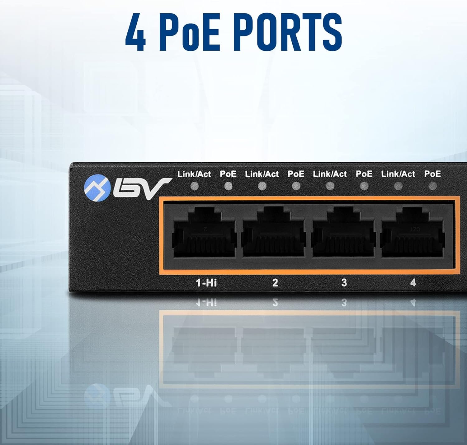 BV-Tech 6 Port PoE+ Switch (4 PoE+ Ports with 2 Ethernet Uplink and Extend Function) – 60W – 802.3at + 1 High Power PoE Port| Desktop Fanless Design | Plug  Play | Sturdy Metal Housing