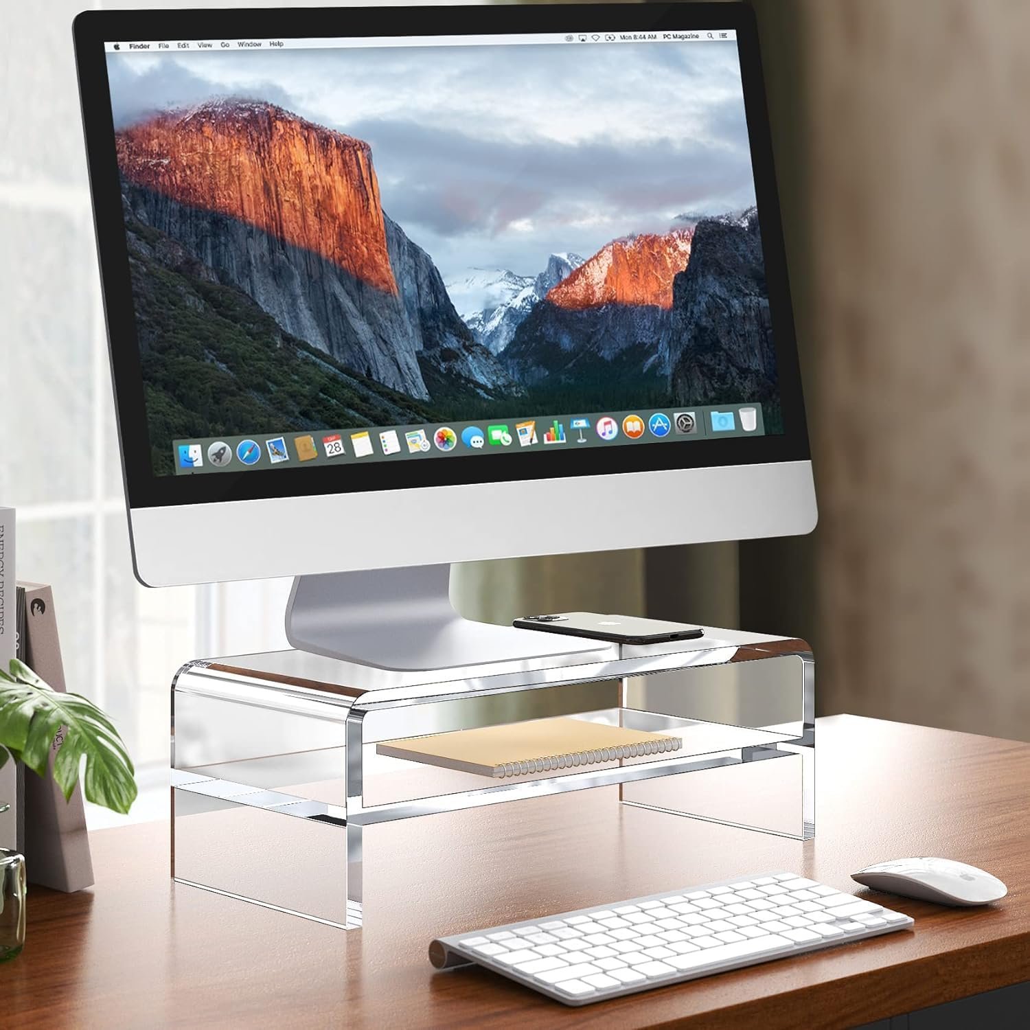 Clear Acrylic Monitor Stand Riser 2 Tier, 5.12 Inches High Clear Computer Desk Organizer Shelf for Multi Media PC Storage Laptop