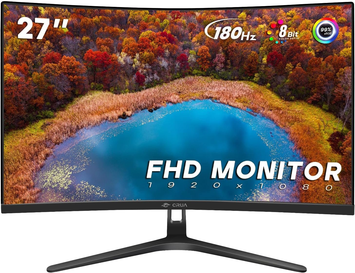 CRUA 27 144Hz/180Hz Curved Gaming Monitor, FHD 1080P VA Screen 1800R Computer Monitors, 1ms(GTG) with FreeSync, Low Motion Blur, DisplayPort, HDMI, Support Wall Mount Install- Black