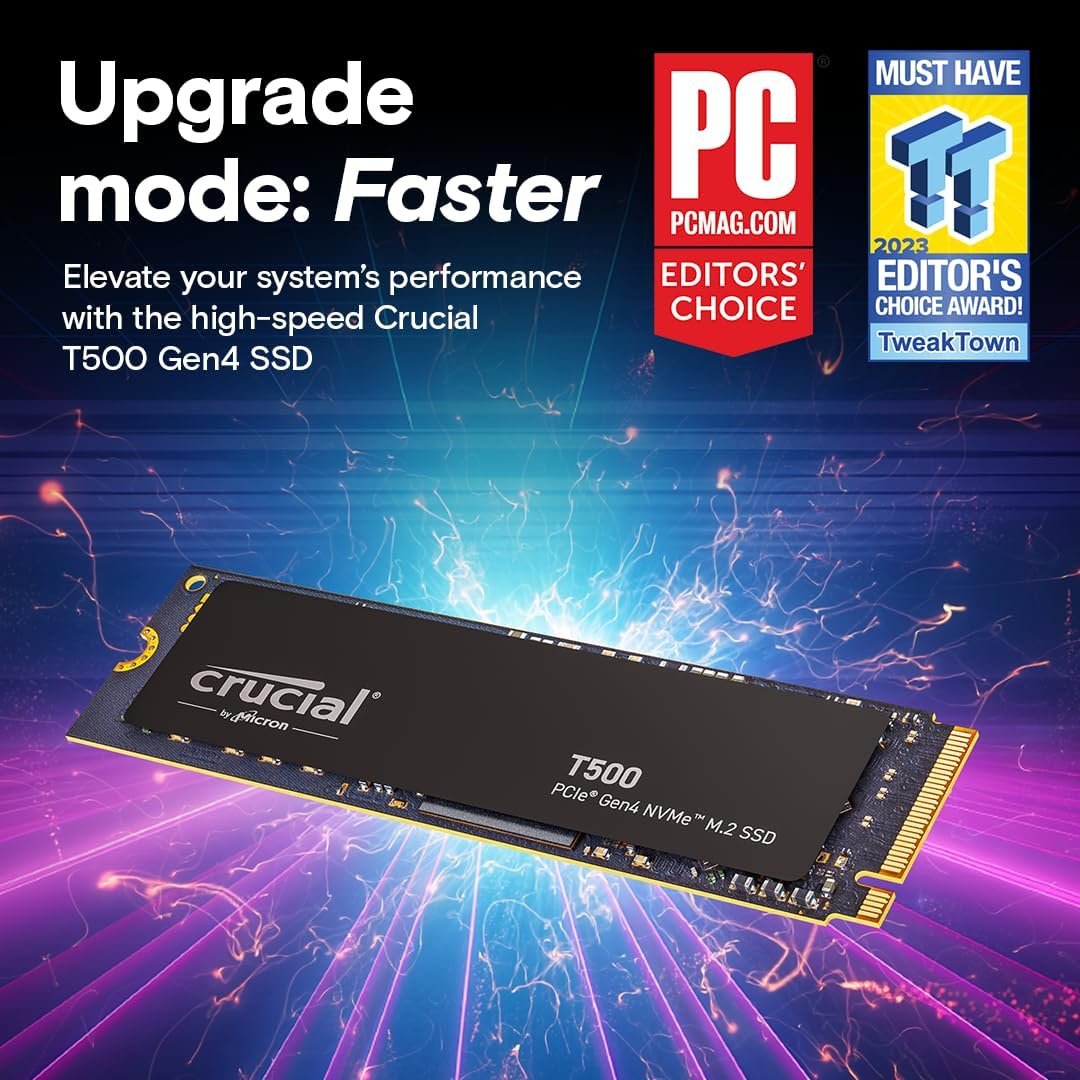 Crucial T500 2TB Gen4 NVMe M.2 Internal Gaming SSD, Up to 7400MB/s, Laptop  Desktop Compatible + 1mo Adobe CC All Apps - CT2000T500SSD8