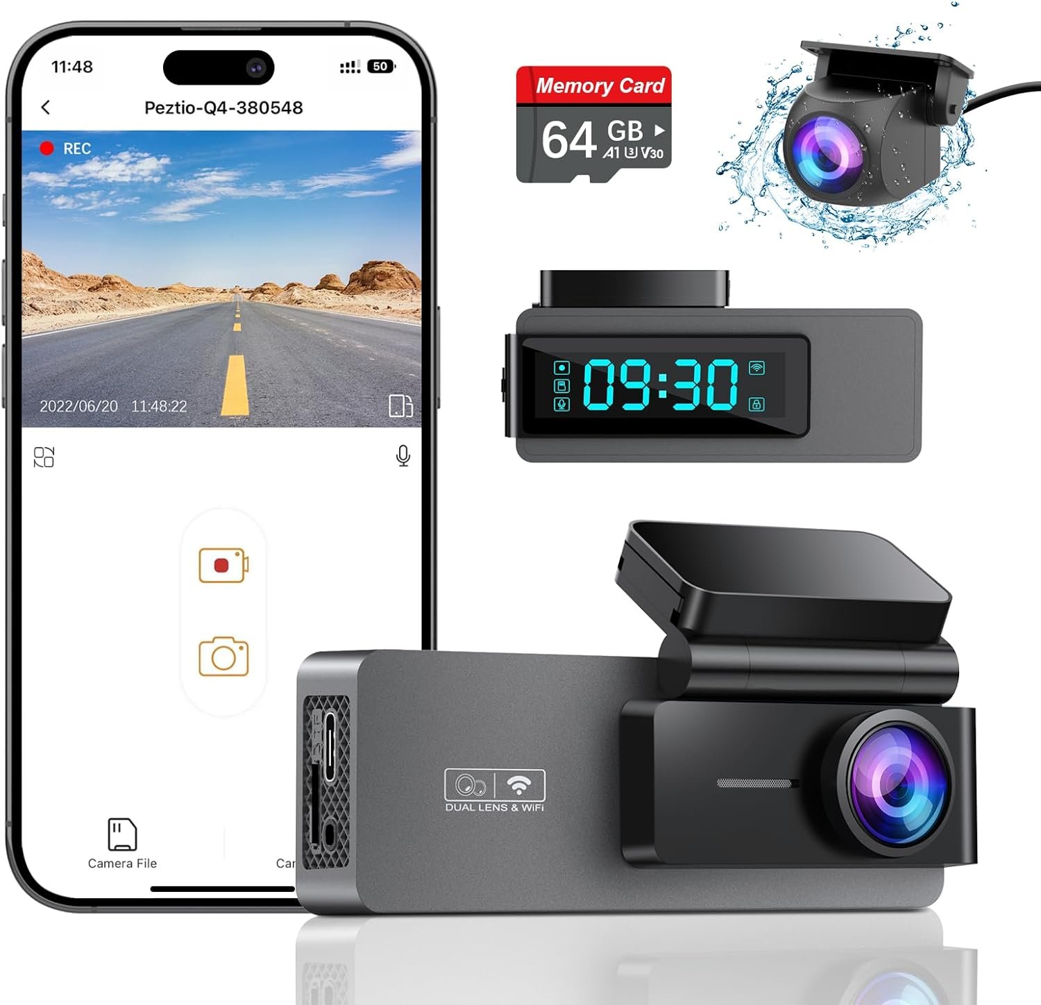 Dash Cam Front and Rear 2K+1080P, Free 64GB SD Card, Built-in WiFi, 4K Single Front Dash Camera for Cars, Car Camera, Dual Dashcams for Cars with Night Vision, 24 Hours Parking Monitor, Loop Recording