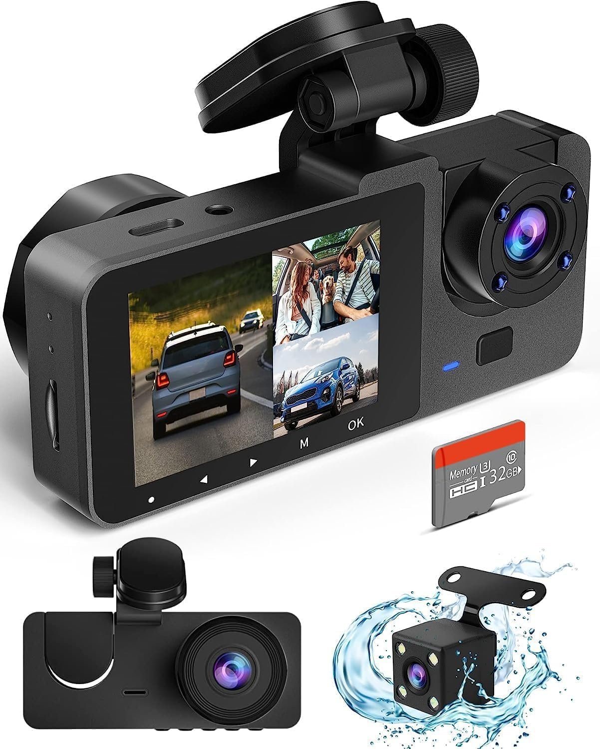 Dash Camera for Cars,4K Full UHD Car Camera Front Rear with Free 32GB SD Card,Built-in Super Night Vision,2.0 IPS Screen,170°Wide Angle,WDR, 24H Parking Mode, Loop Recording