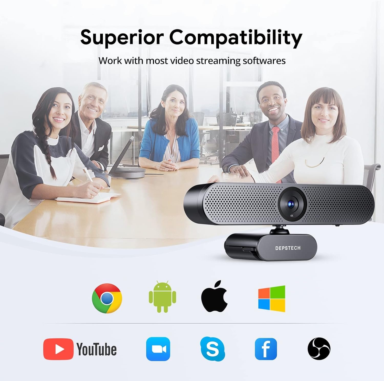 DEPSTECH Webcam 4K, Zoomable Webcam with Microphone and Remote, Sony Sensor, 3X Digital Zoom, Noise-Canceling Mics, Auto-Focus, Low Light Correction Computer Camera, Works with Teams/OBS/Webex/Google