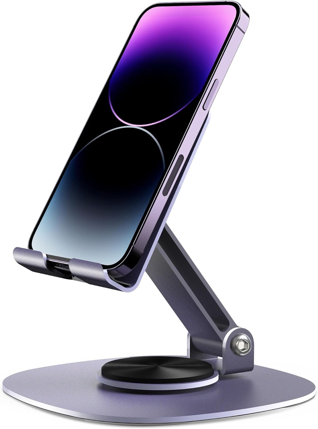 Dual Folding Cell Phone Stand, Steel Phone Stand for Desk, Fully Foldable Phone Holder Office Desk Accessories 360° Rotation Cellphone Cradle Compatible for All Mobile Phone, iPhone, Switch, iPad