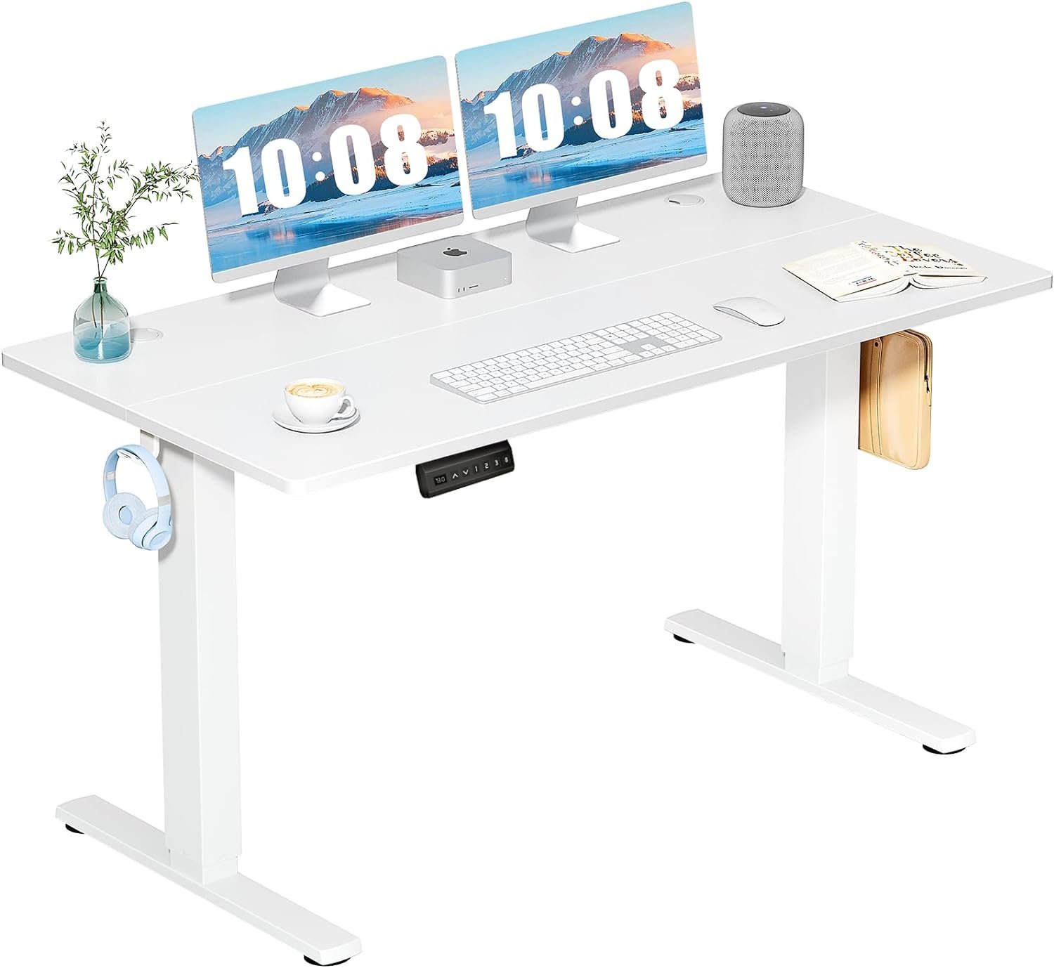 DUMOS Standing Desk, Electric Standing Desk Adjustable Height, Ergonomic Adjustable Desk with Memory Preset, Computer Desk Stand Up Desk with T-Shaped Bracket Suitable for Home Office, 55 Inch