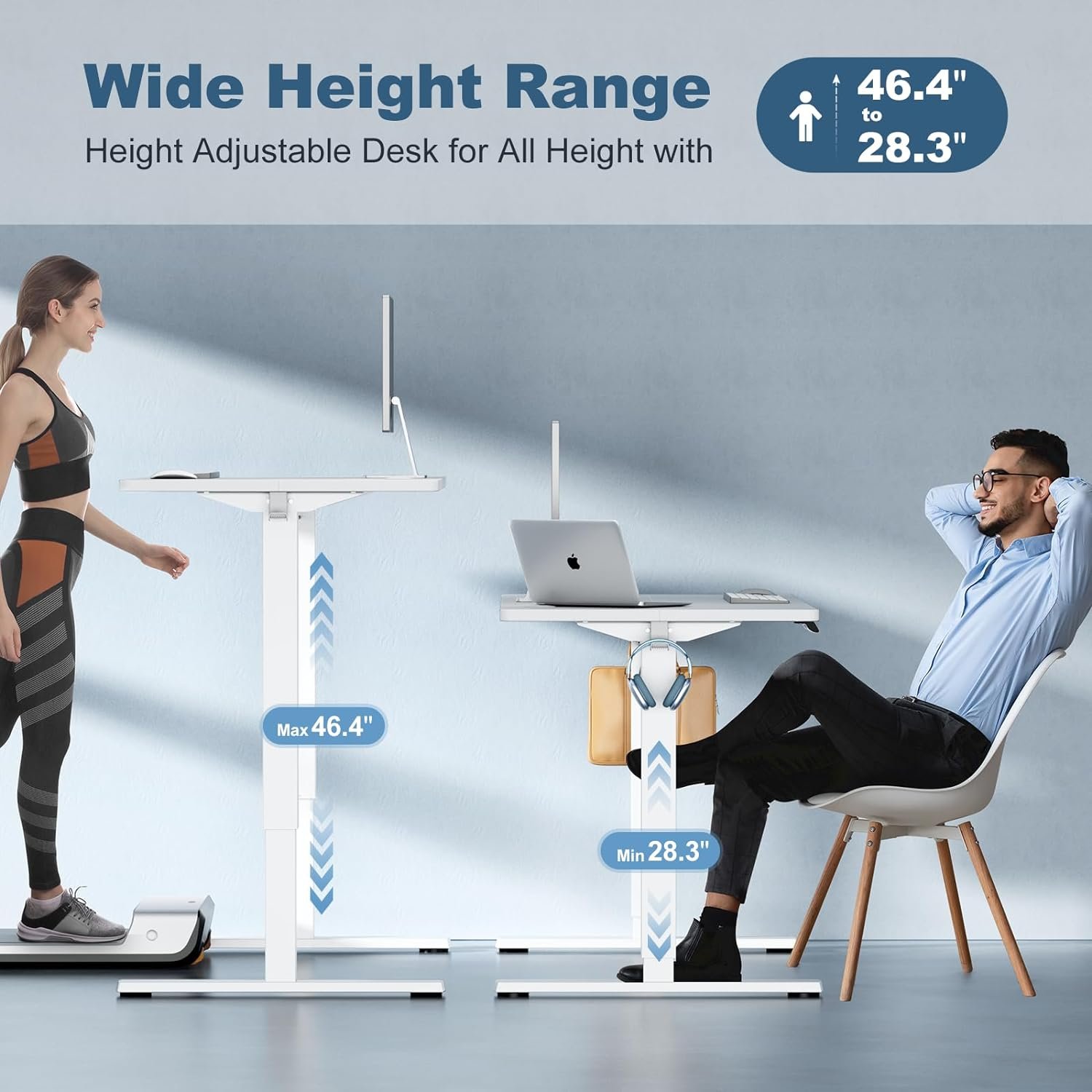 DUMOS Standing Desk, Electric Standing Desk Adjustable Height, Ergonomic Adjustable Desk with Memory Preset, Computer Desk Stand Up Desk with T-Shaped Bracket Suitable for Home Office, 55 Inch