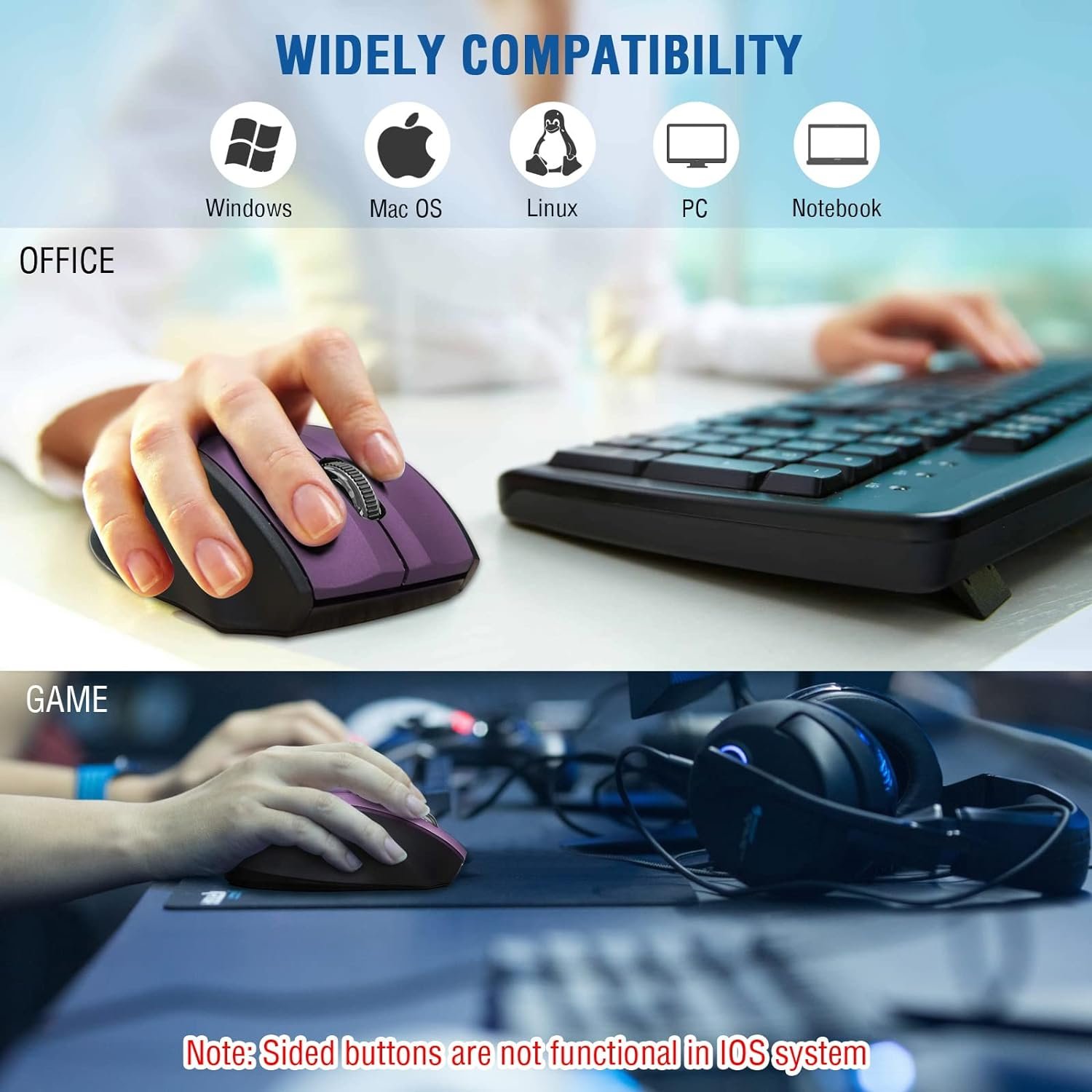 E-YOOSO Wireless Mouse, Computer Mouse 18 Months Battery Life Cordless Mouse, 5 Level 4800 DPI, 6 Button Ergo Wireless Mice, 2.4G Portable USB Wireless Mouse for Laptop, Mac, Chromebook, PC, Windows