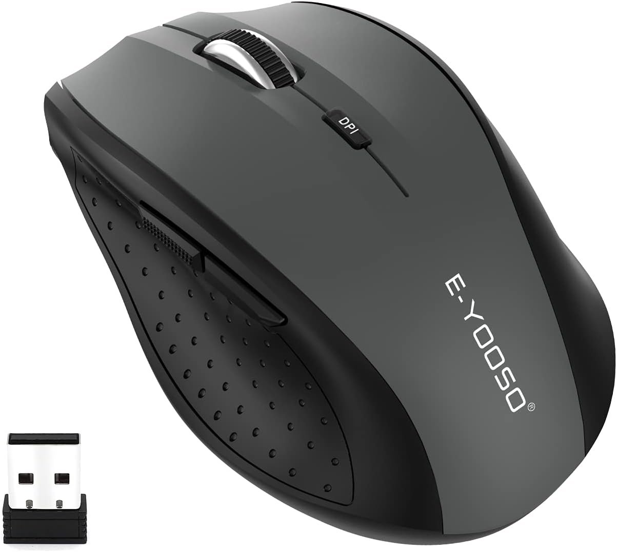 E-YOOSO Wireless Mouse, Computer Mouse 18 Months Battery Life Cordless Mouse, 5 Level 4800 DPI, 6 Button Ergo Wireless Mice, 2.4G Portable USB Wireless Mouse for Laptop, Mac, Chromebook, PC, Windows