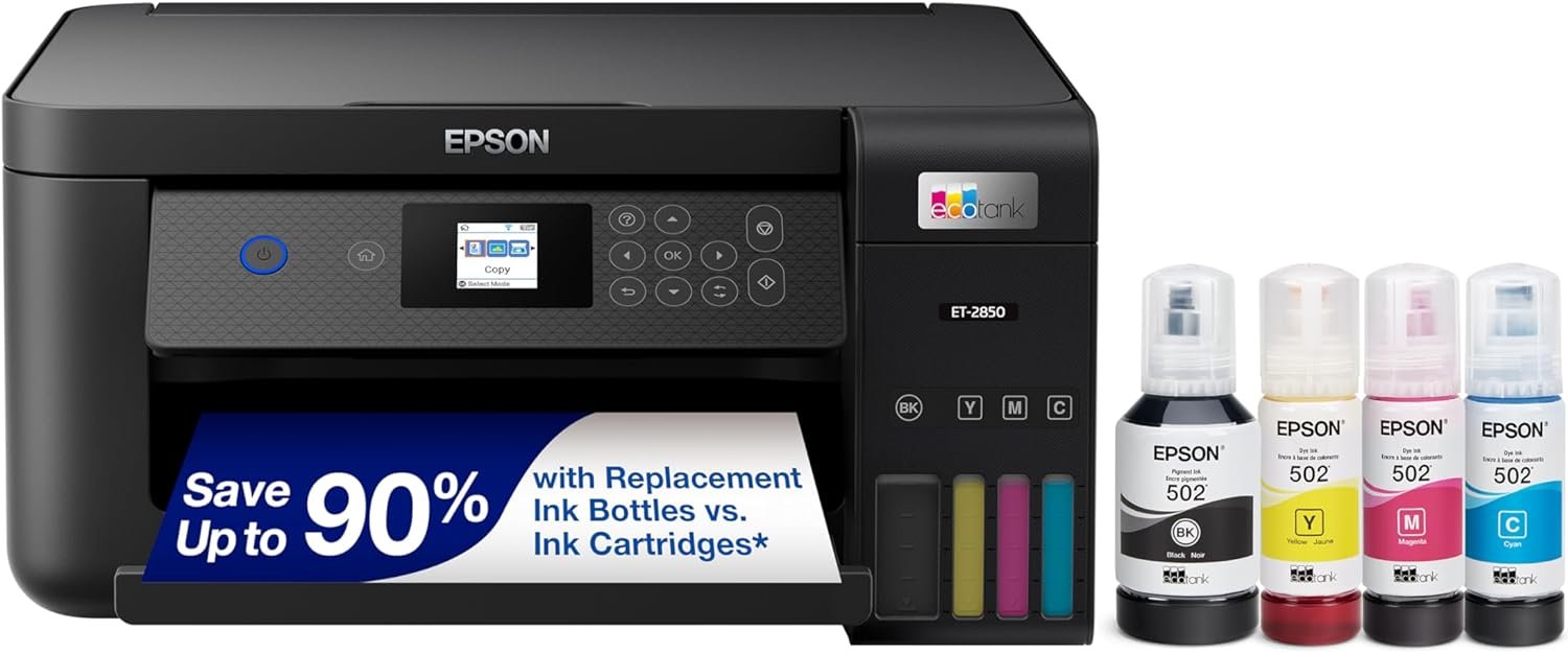 Epson EcoTank ET-4800 Wireless All-in-One Cartridge-Free Supertank Printer with Scanner, Copier, Fax, ADF and Ethernet – Ideal-for Your Home Office, White