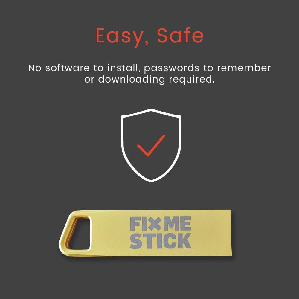 FixMeStick Gold Computer Virus Removal Stick for Windows PCs - Unlimited Use on Up to 3 Laptops or Desktops for 1 Year