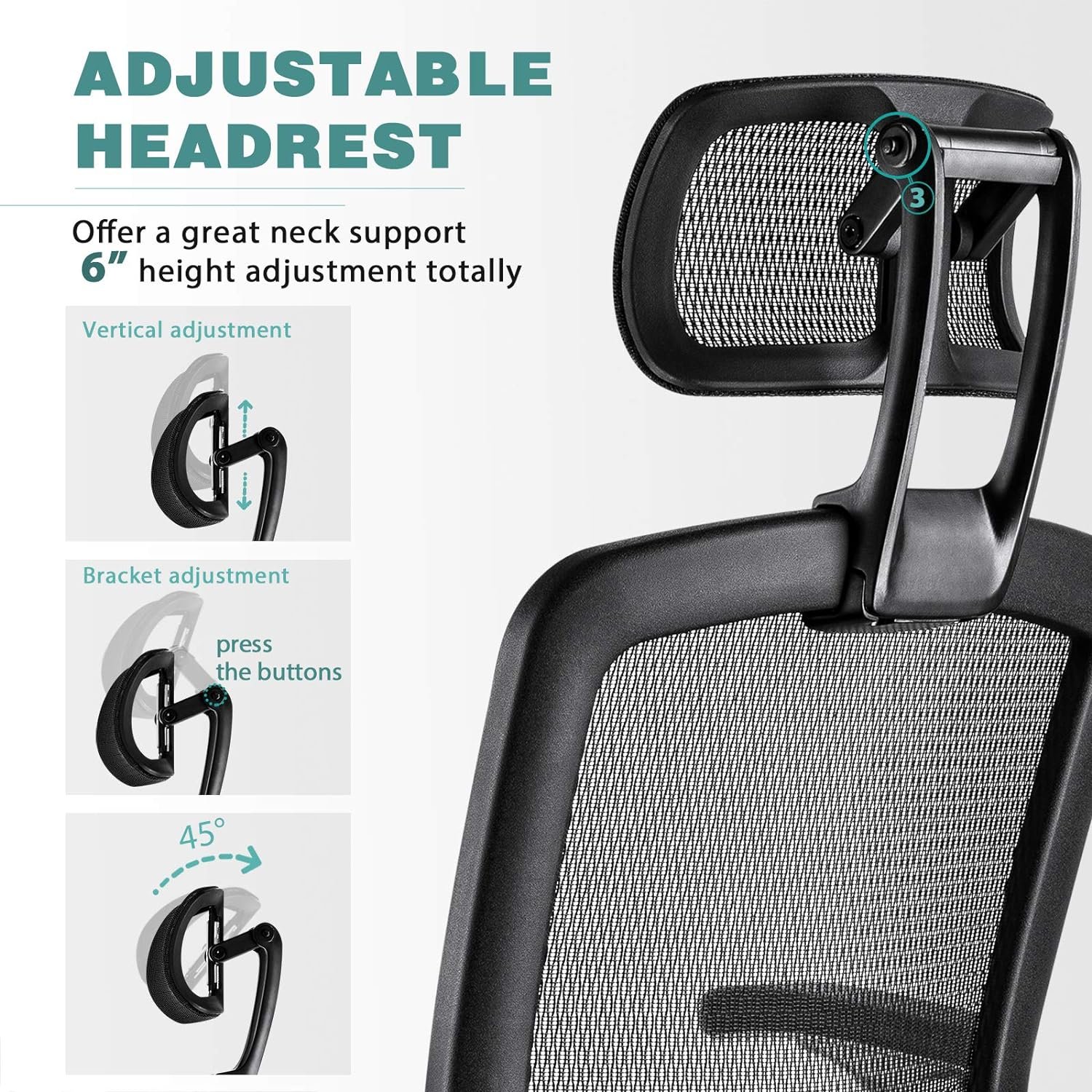 GABRYLLY Ergonomic Mesh Office Chair, High Back Desk Chair - Adjustable Headrest with Flip-Up Arms, Tilt Function, Lumbar Support and PU Wheels, Swivel Computer Task Chair