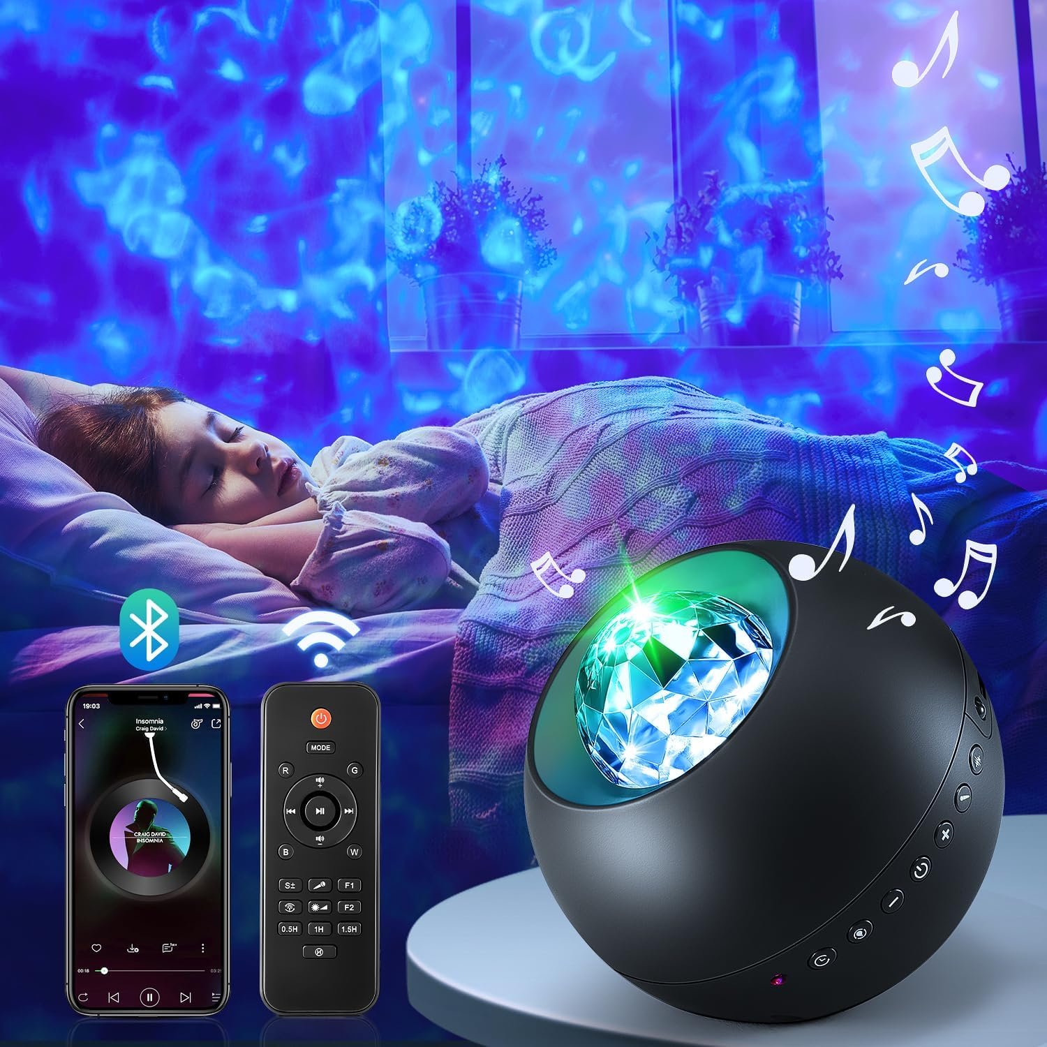 Galaxy Projector, White Noise Galaxy Light Projector Light, Bluetooth Music Star Projector Night Light for Kids, Remote Timer Galaxy Projector Night Light for Bedroom,Teen Girl Adult Gifts  Decor