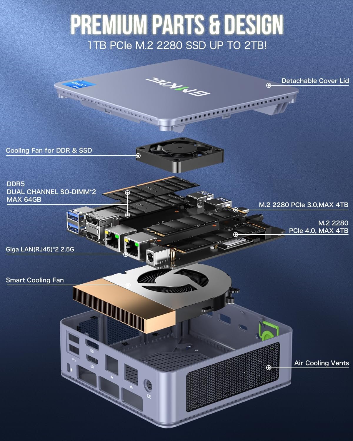 GMKtec Mini PC Windows 11 Pro Intel Core i7-11390H (Turbo 5.0 GHz) 1TB SSD 16GB DDR4, Desktop Mini Computers WiFi 6, USB3.2, BT 5.2, DP, HDMI, RJ45 2.5G