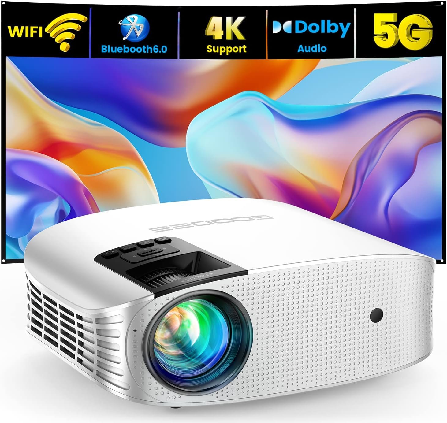 GooDee Projector 4K With WiFi And Bluetooth Supported, FHD 1080P Mini Projector For Outdoor Moives, 5G Video Projector For Home Theater Dolby Audio Zoom Portable Projector TV Stick PPT (YG600 Plus)