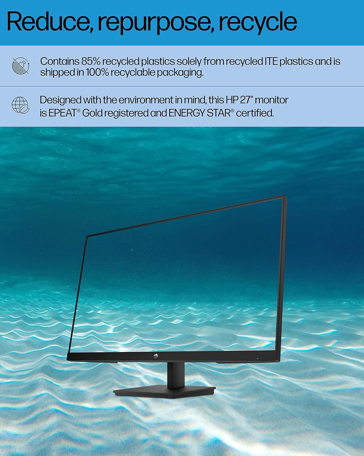 HP 27h Full HD Monitor - Diagonal - IPS Panel  75Hz Refresh Rate - Smooth Screen - 3-Sided Micro-Edge Bezel - 100mm Height/Tilt Adjust - Built-in Dual Speakers - for Hybrid Workers,Black