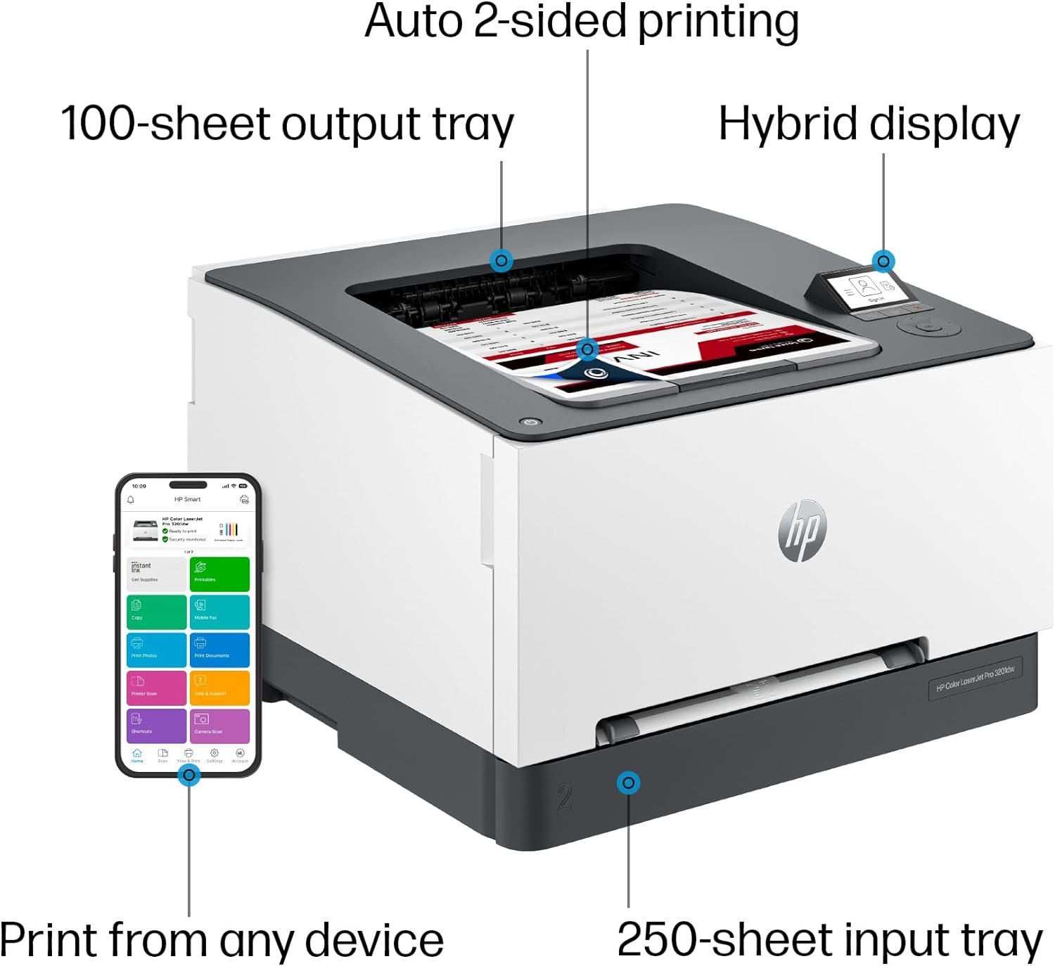 HP Color LaserJet Pro M255dw Wireless Laser Printer, Remote Mobile Print, Duplex Printing, Works with Alexa (7KW64A), White