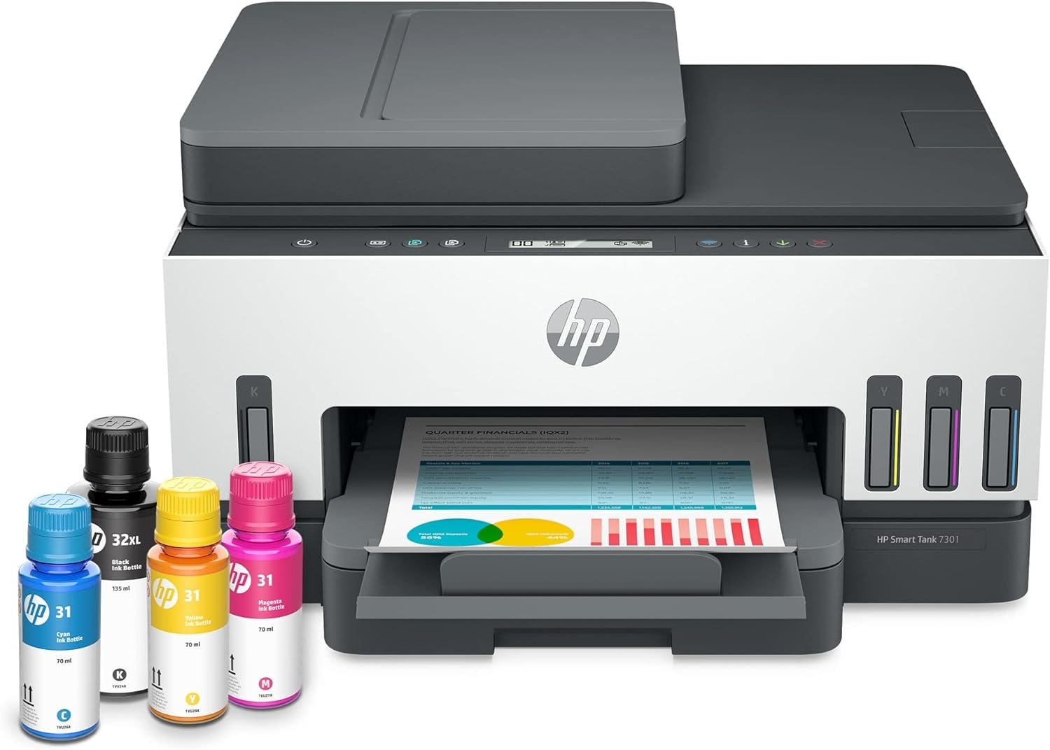 HP Smart -Tank 7301 Wireless All-in-One Cartridge-free Ink Printer, up to 2 years of ink included, mobile print, scan, copy, automatic document feeder (28B70A), Gray