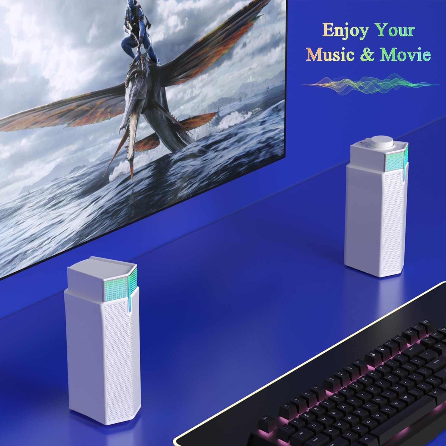 Jeecoo M20 Bluetooth Computer Speakers for PC Desktop Monitor, Gaming PC Sound Bar - Wired USB-Powered, Superb Stereo Sound, with Gradient LED Lighting - Combine/Separate to Customize Your Desk